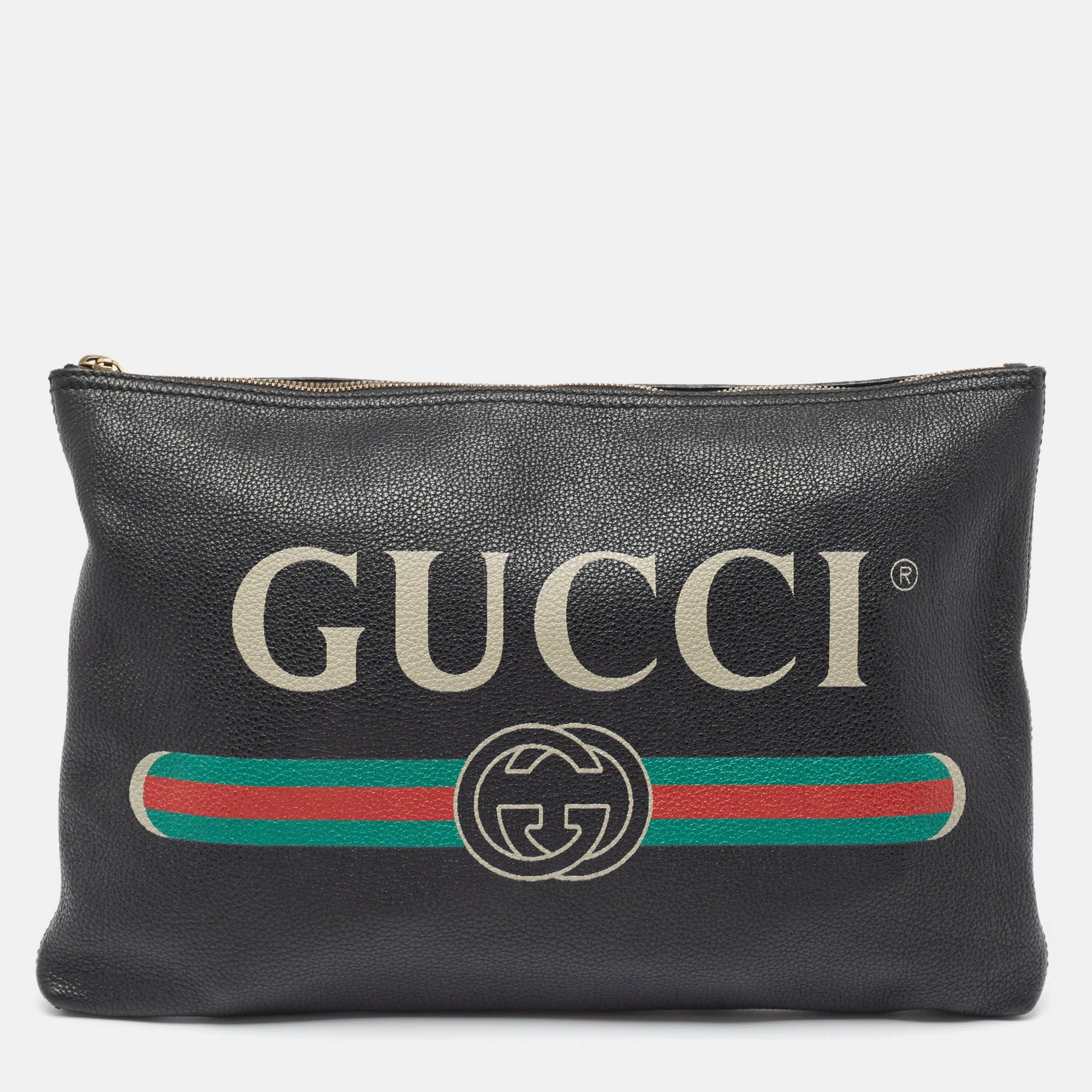 image of Gucci Black Logo Web Zip Pouch, Men's
