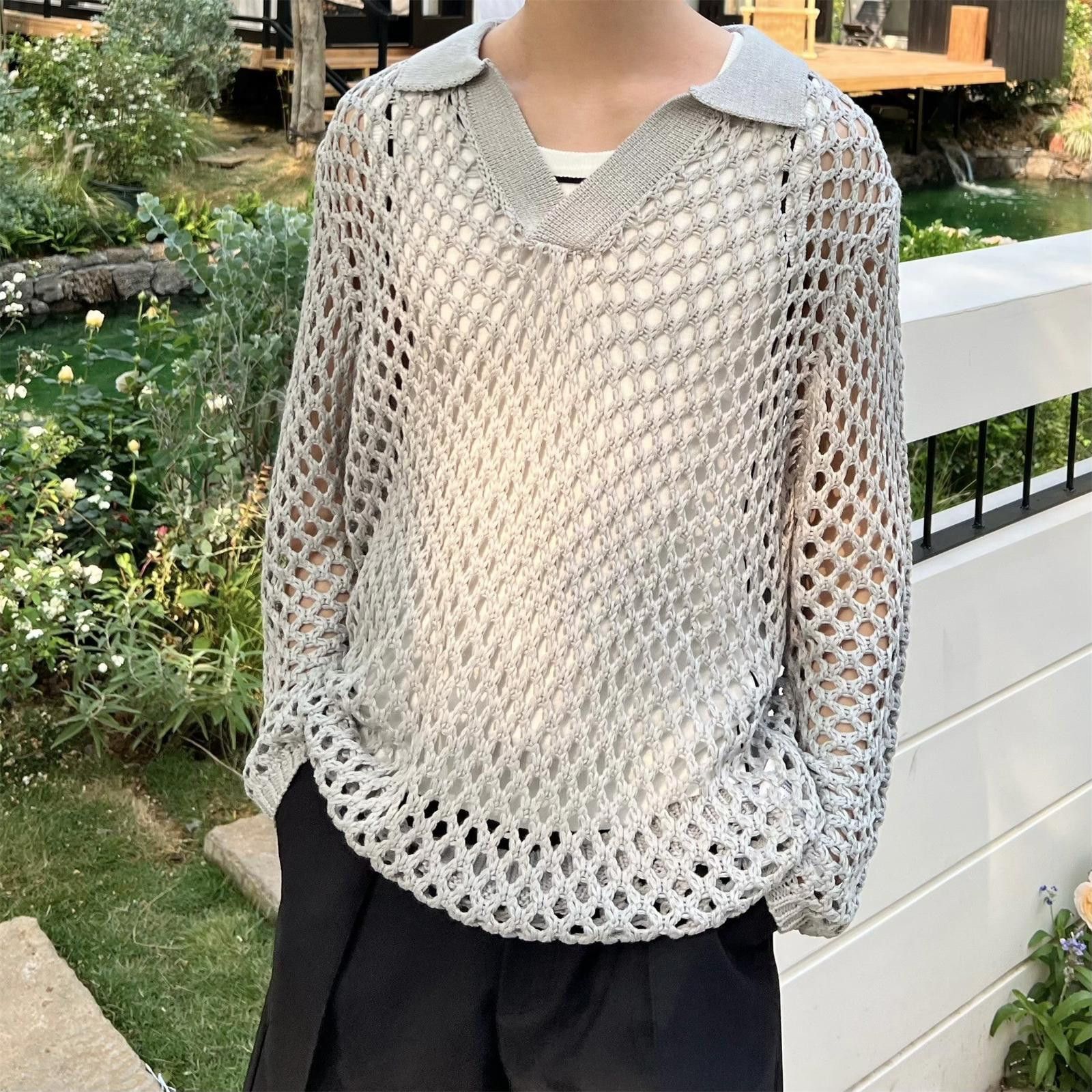 Vintage Mesh Knit Sweater with Collar Size US M / EU 48-50 / 2 - 2 Thumbnail
