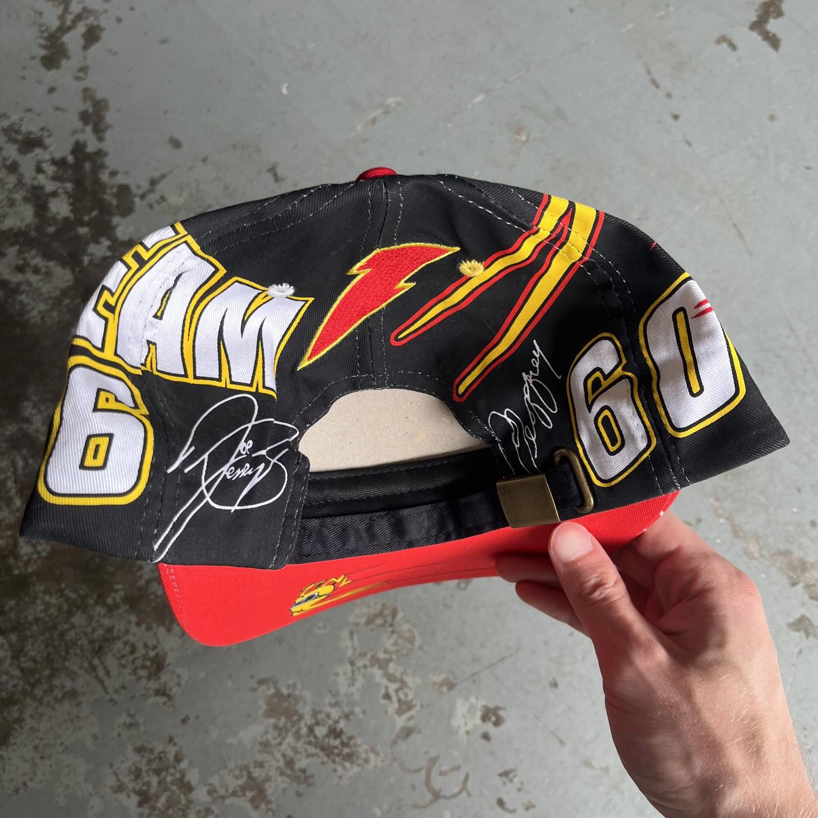 NASCAR × Vintage Vintage 90s Geoffrey Bodine Signed Power Team NASCAR AOP Hat Size ONE SIZE - 4 Thumbnail