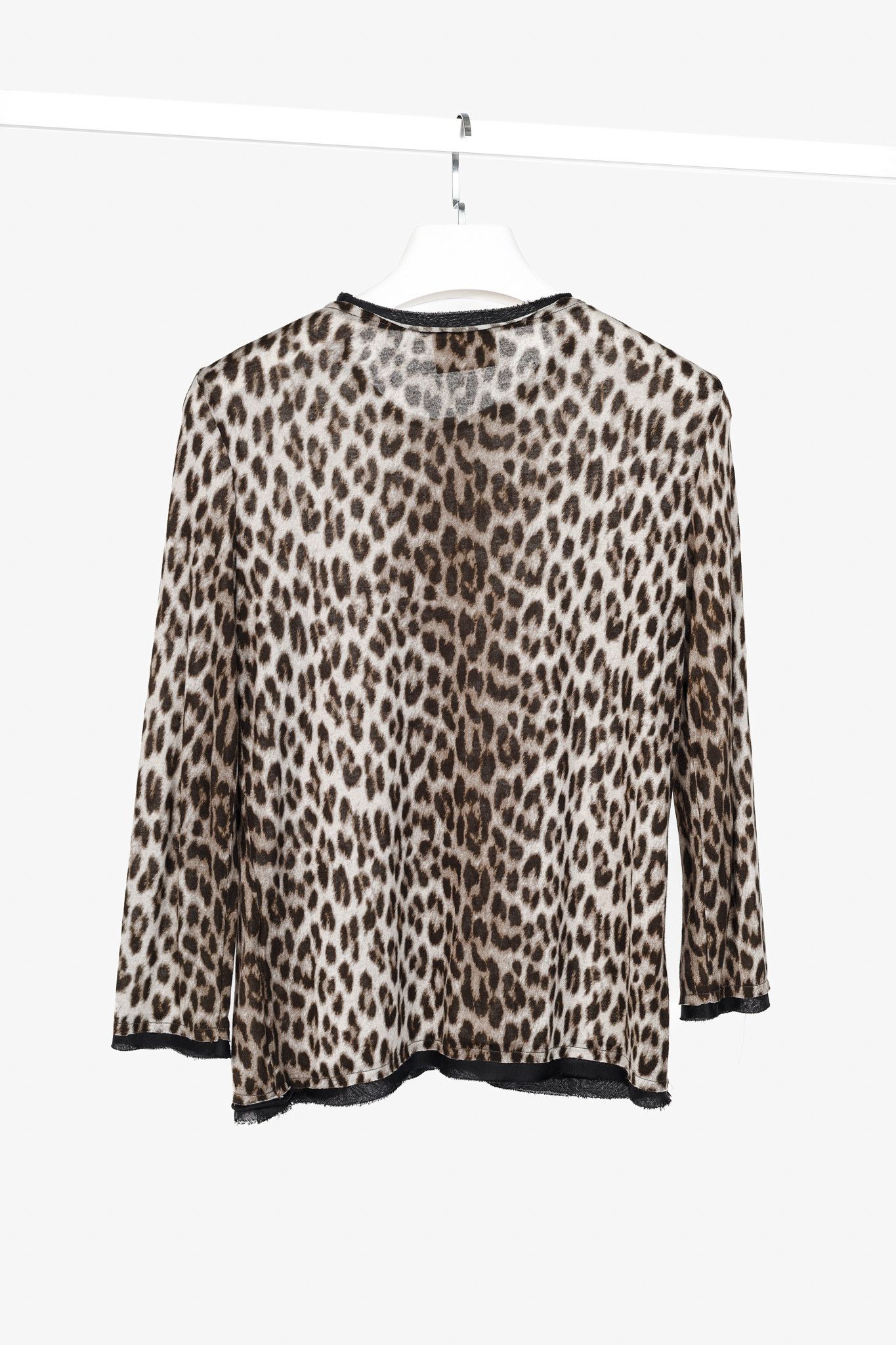 Lanvin Lanvin Grey Leopard-Print Silk-Trim 3/4-Sleeve T-Shirt Size S / US 4 / IT 40 - 2 Thumbnail