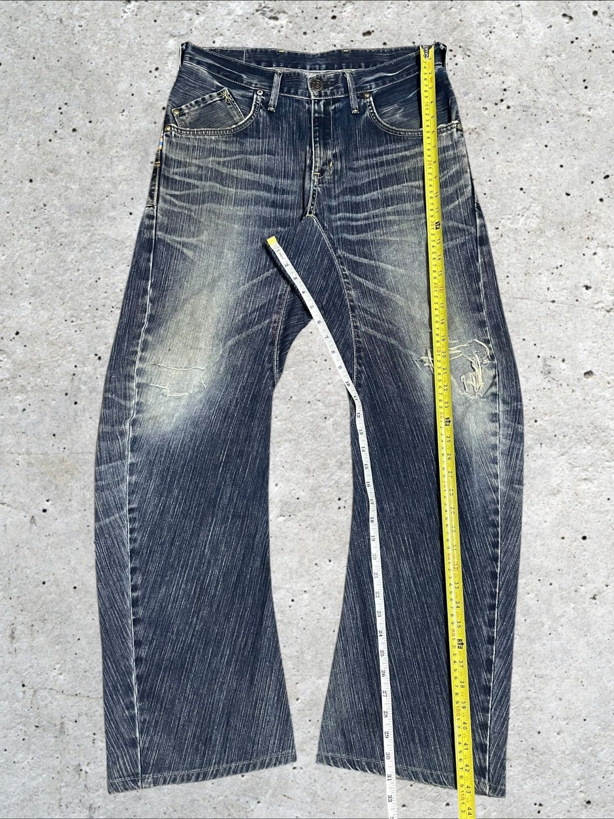 Edwin Vtg Edwin Twisted Loose Ripped Blue Wash Buckle Back Jeans Size US 31 - 19 Thumbnail