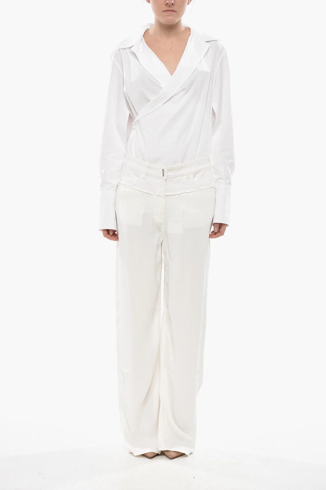 Givenchy og1mm0326 Wool Palazzo Pant in White Size 29" - 4 Thumbnail
