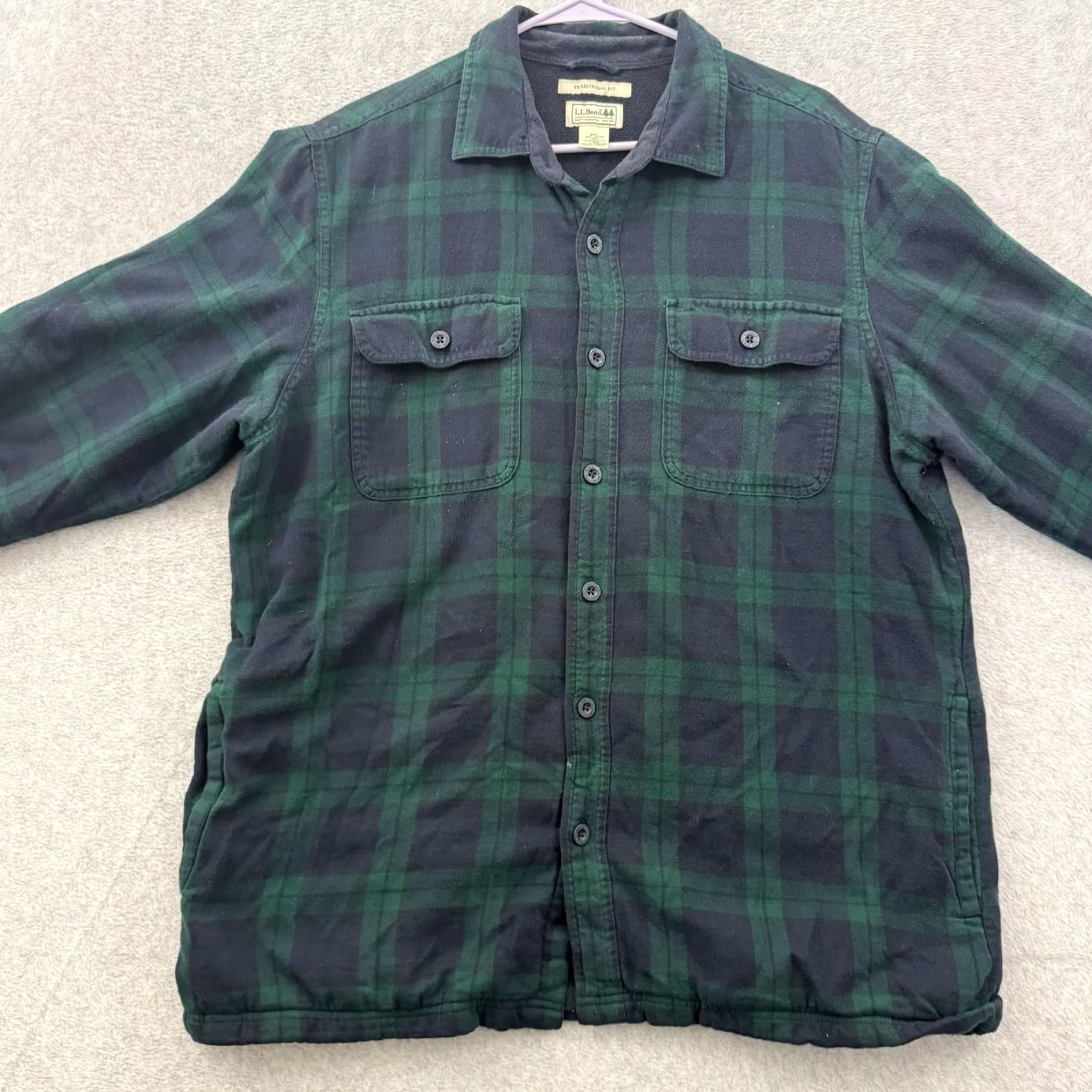 Vintage LL Bean Shirt Men L Green Plaid Fleece-Lined Flannel Button-Up Traditional Fit, Casual, Workwear, Cotton Polyester, Vintage Size US L / EU 52-54 / 3 - 6 Thumbnail