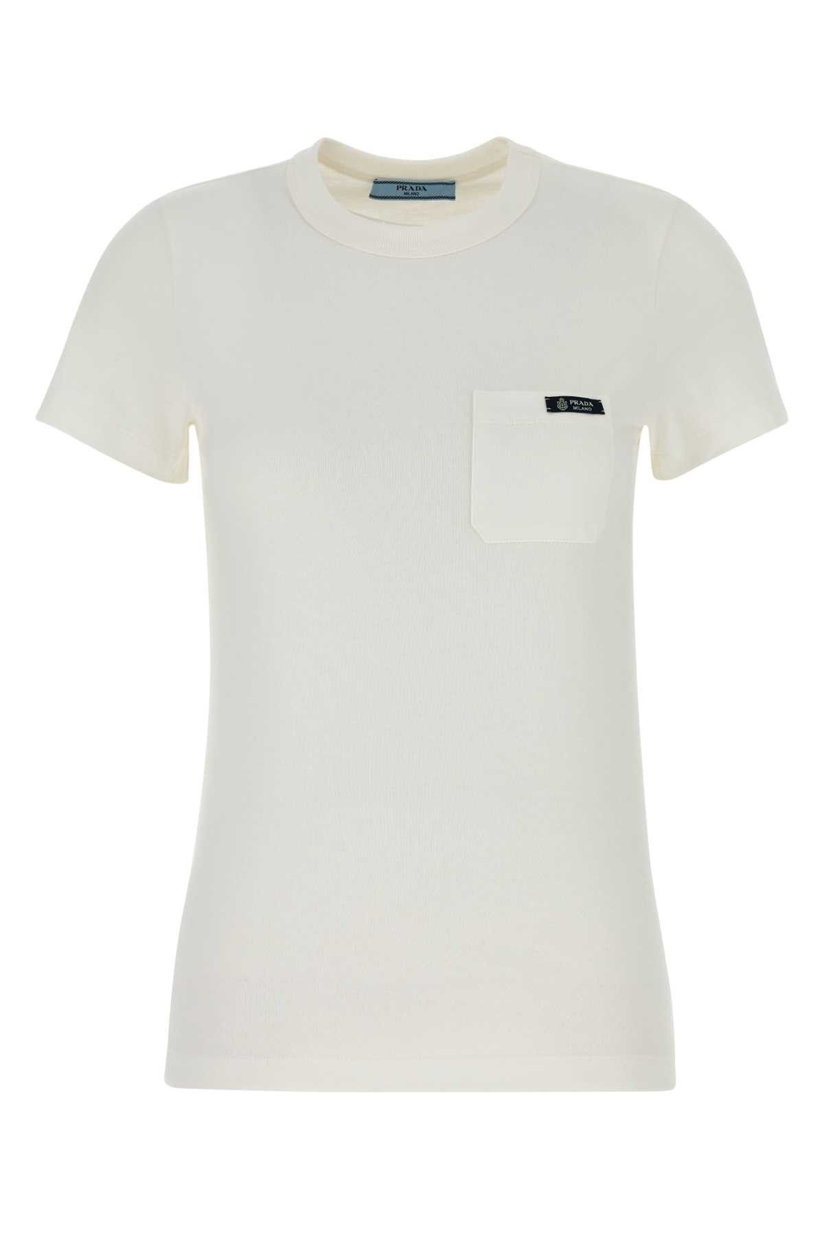 Prada White Cotton T-Shirt Size M / US 6-8 / IT 42-44 - 1 Thumbnail