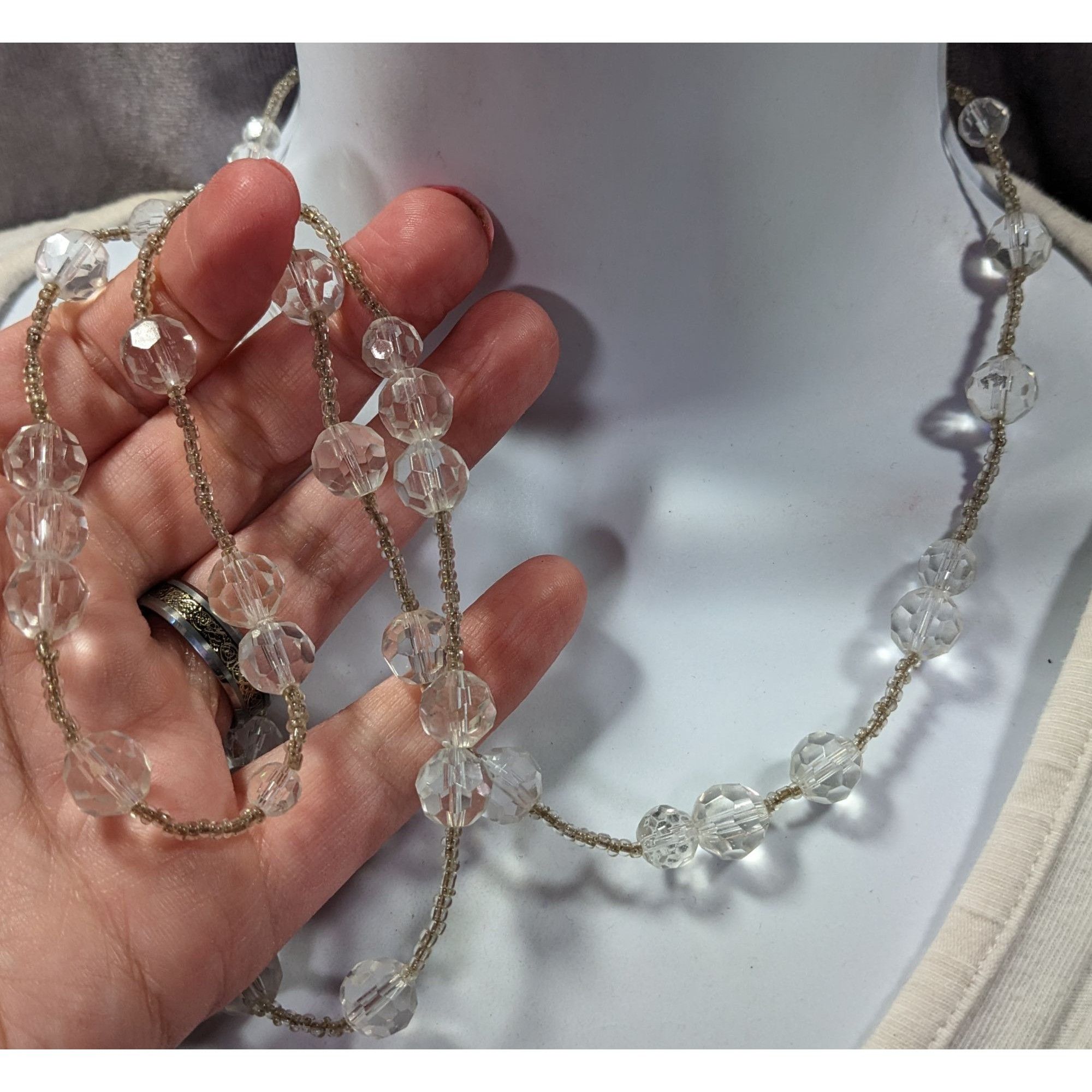 Other Elegant Clear Glass Beaded Station Necklace Size ONE SIZE - 3 Thumbnail