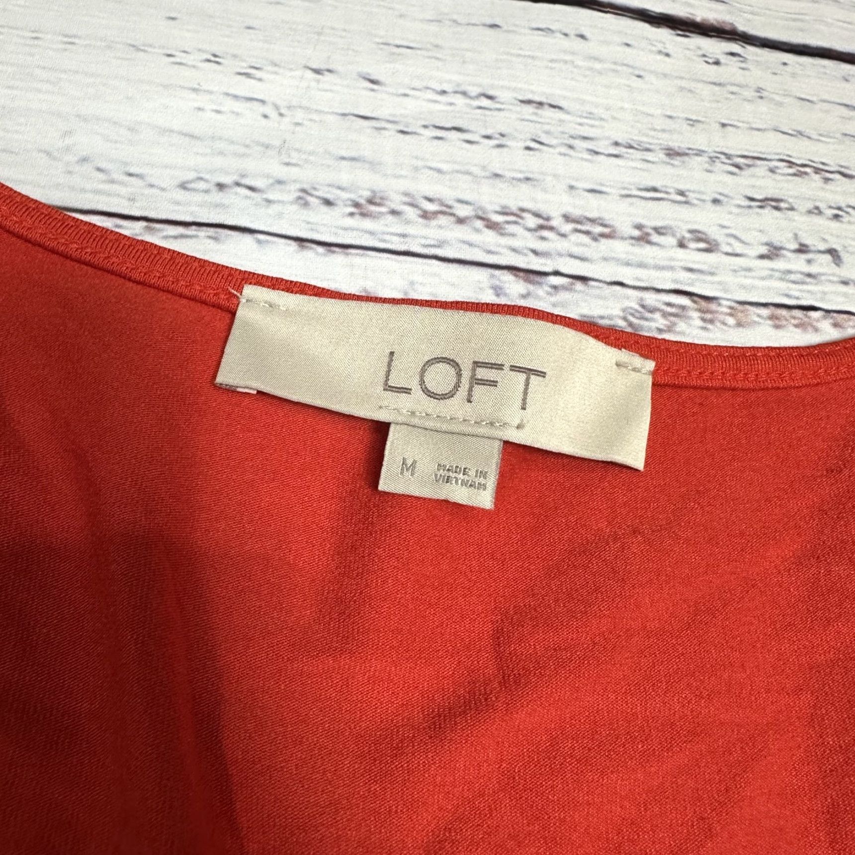 Loft LOFT Orange Bell Sleeve Shift Dress A-Line Soft Stretch V-Neck Cocktail Sz M Womens Dress Short Sleeve Vintage? (no) Size M / US 6-8 / IT 42-44 - 4 Thumbnail