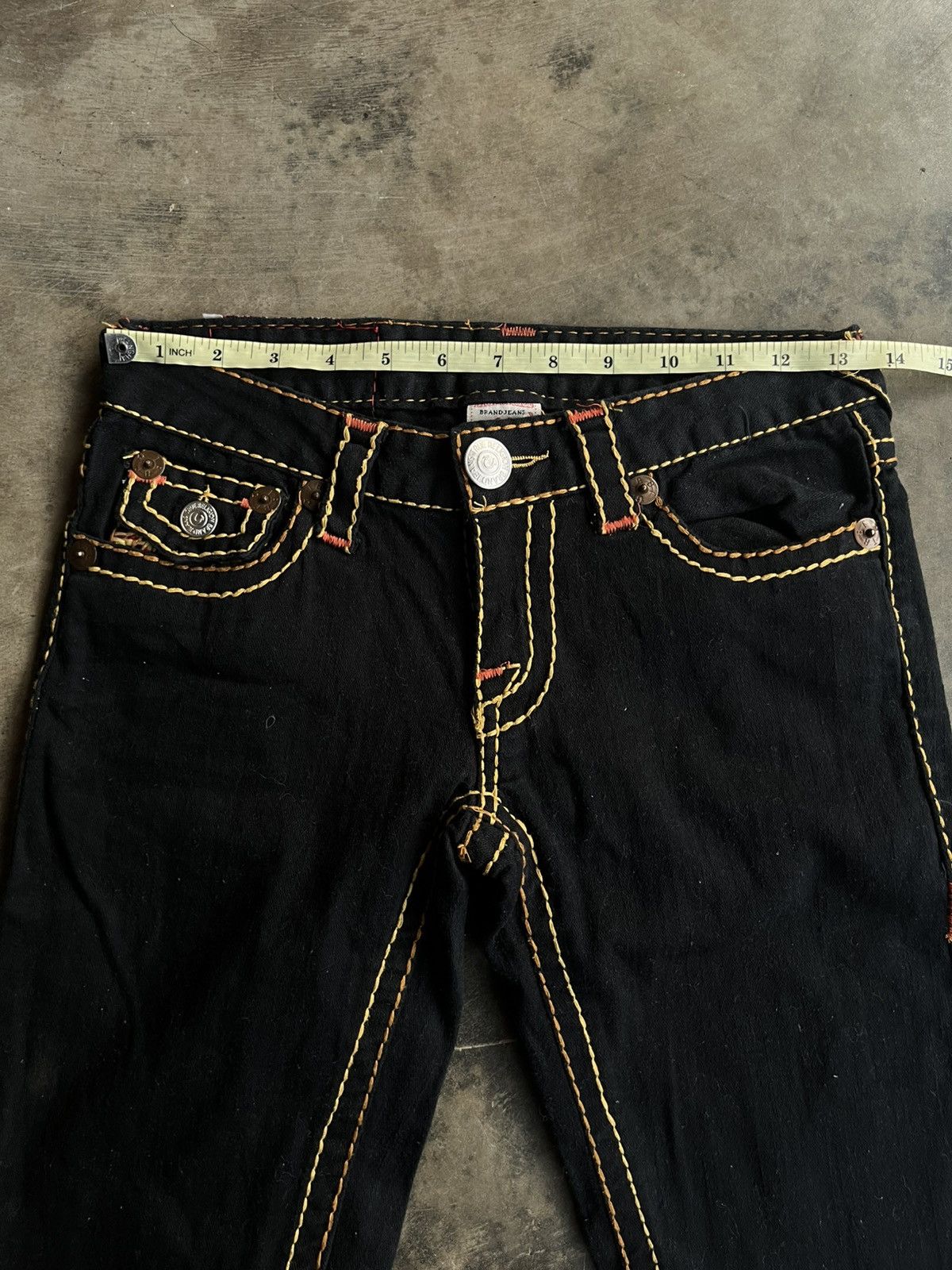 If Six Was Nine TRUE RELIGION BLACK FLARE BOOTCUT DENIM JEANS PANTS PATTERN Size US 26 / EU 42 - 12 Thumbnail