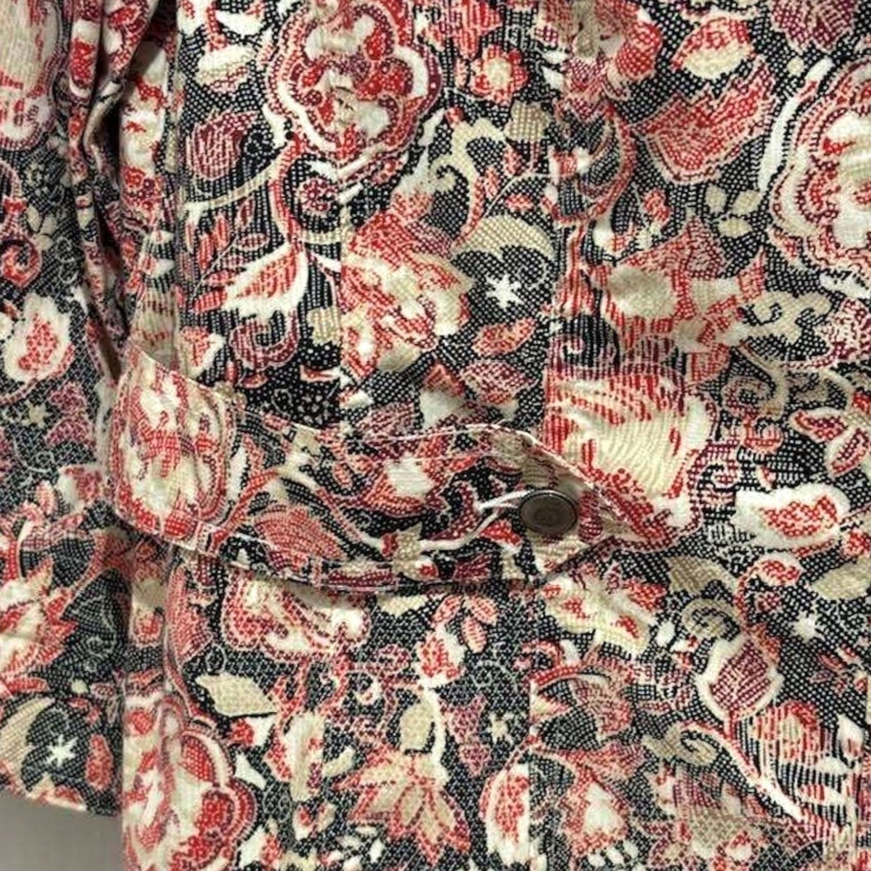 Vintage VINTAGE Christopher & Banks Floral Paisley Jacquard Cropped Blazer Jacket PETITE L Pink 3/4 Sleeve Button Front Size L / US 10 / IT 46 - 6 Thumbnail