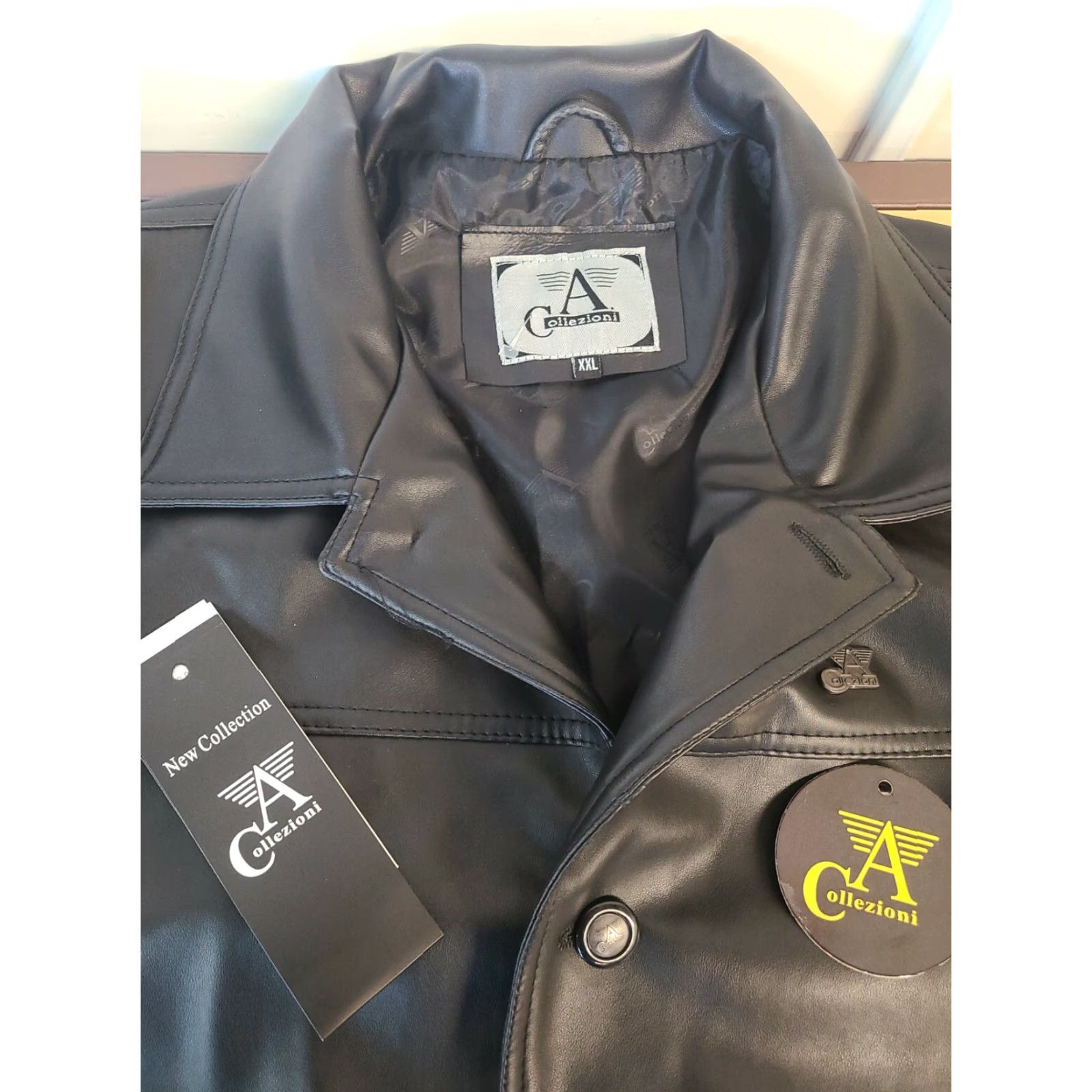 Vintage A Collezioni Luxury Men's XXL Black Faux Leather Jacket Casual Workwear Winter Size US XXL / EU 58 / 5 - 2 Thumbnail