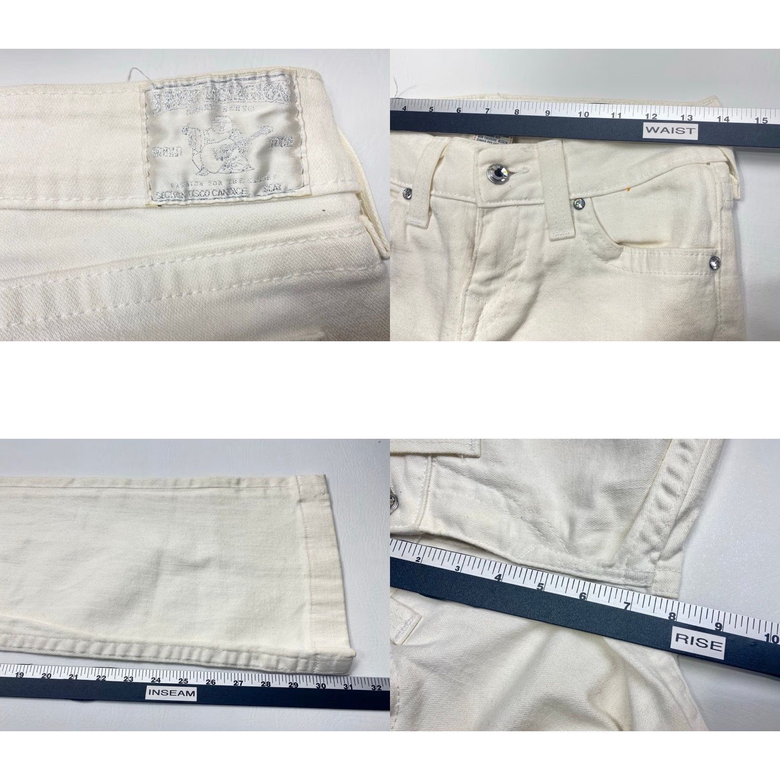 True Religion VINTAGE Tru Religion White Jeans - 27 Women's Low Rise Flare Denim with Rhinestones Made In USA Size 27" / US 4 / IT 40 - 8 Thumbnail