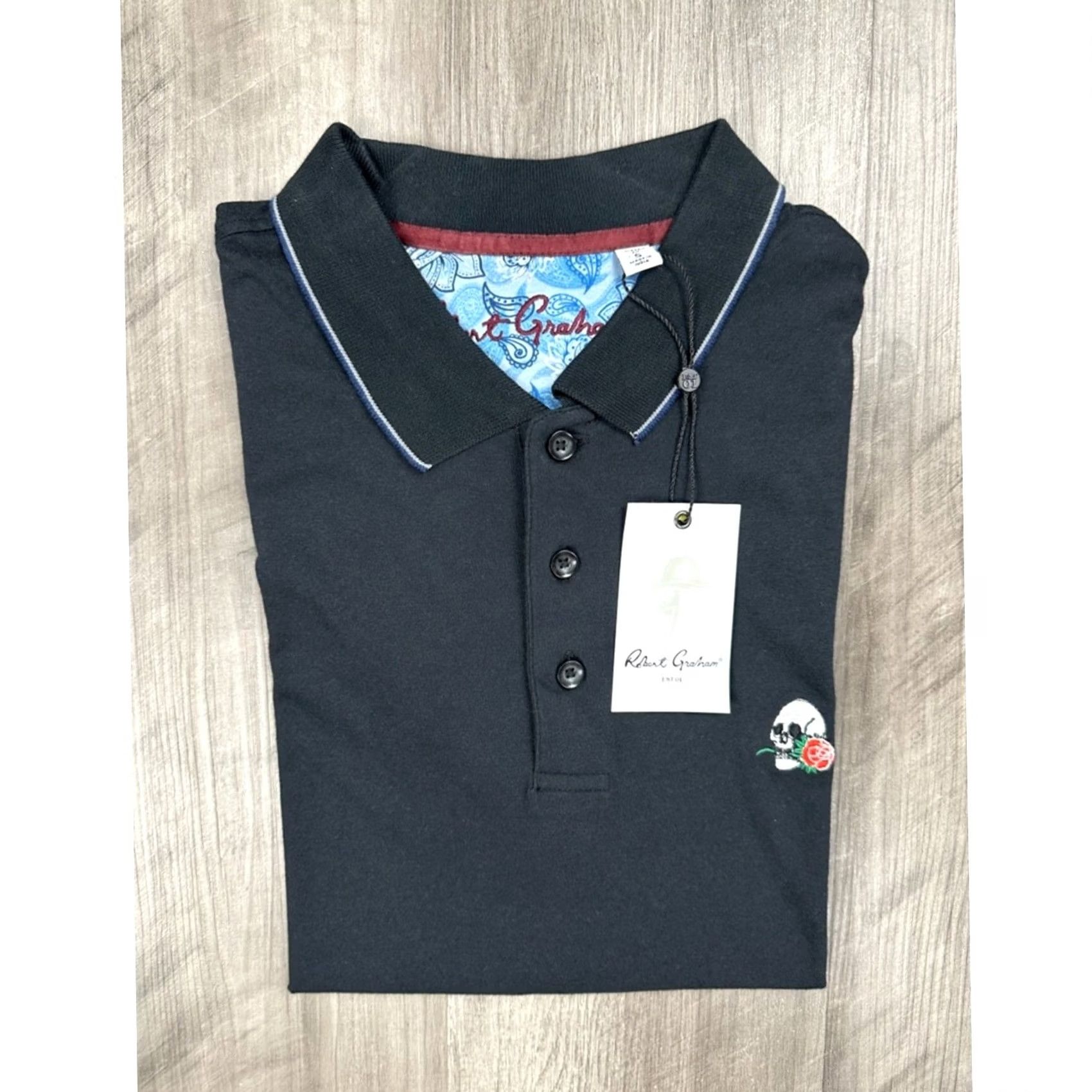 Robert Graham VINTAGE Robert Graham Rossi Skull and Rose Logo Black Classic Fit Polo Small Mens S Size US S / EU 44-46 / 1 - 2 Thumbnail