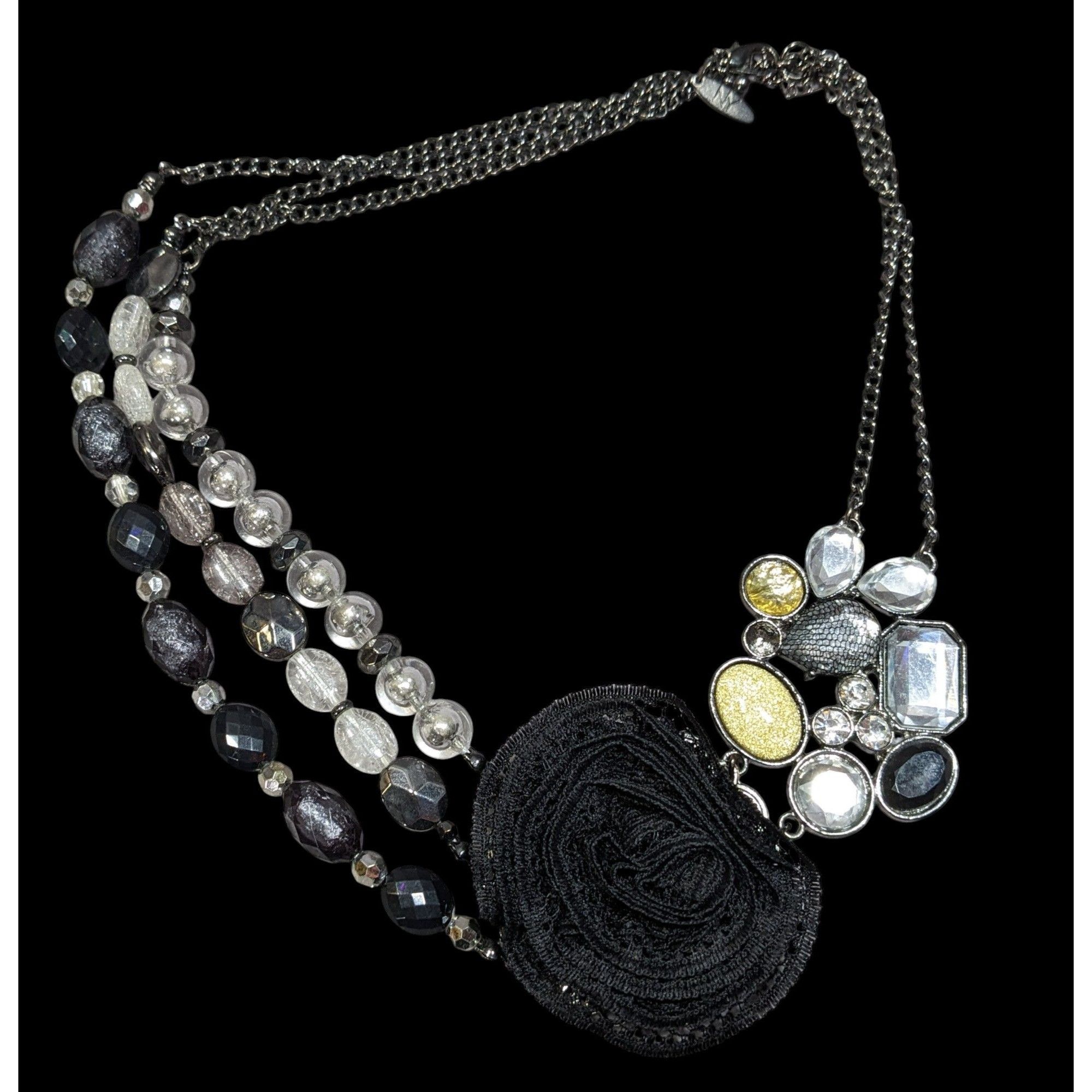 Other NY Floral Glam Beaded Statement Necklace With Lace Flower Size ONE SIZE - 1 Thumbnail