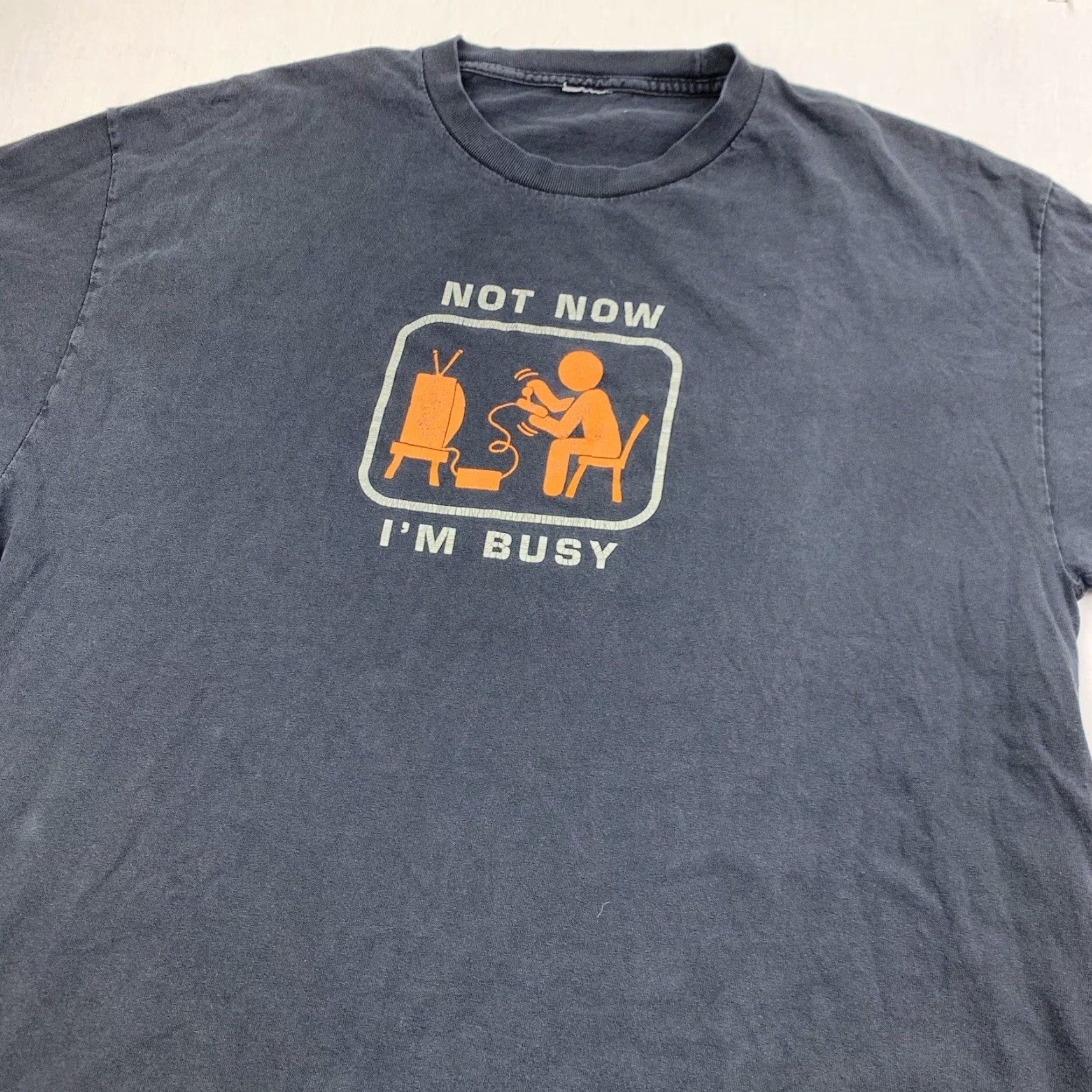 Vintage VINTAGE Funny Gamer T-Shirt Men's Large Black Crew Neck Short Sleeve 90s Not Now I’m Busy Cartoon Mens Size US L / EU 52-54 / 3 - 2 Thumbnail
