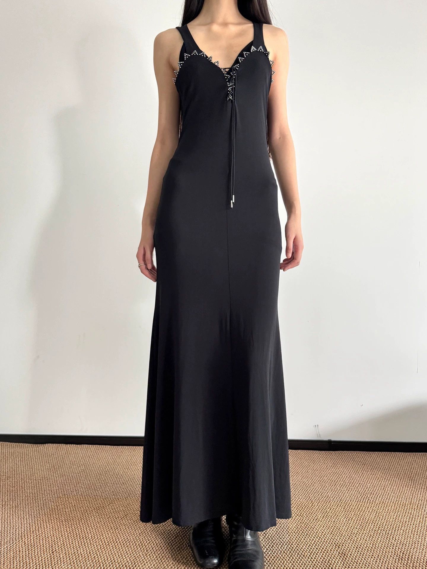 Other Vtg Italian Elastic Beaded Slim Tank Dress Size 42 Size M / US 6-8 / IT 42-44 - 4 Thumbnail