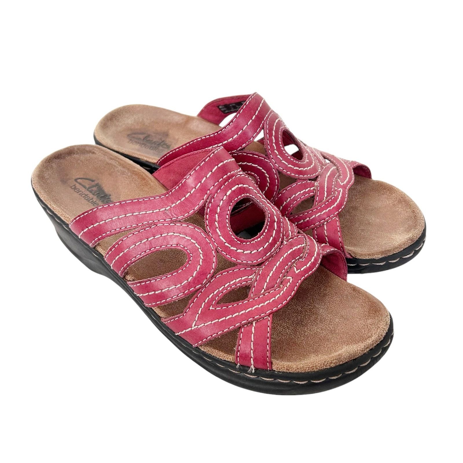 Clarks Clarks Bendables Red Leather Slide Wedges Sz 8.5 Size US 8.5 / IT 38.5 - 1 Thumbnail