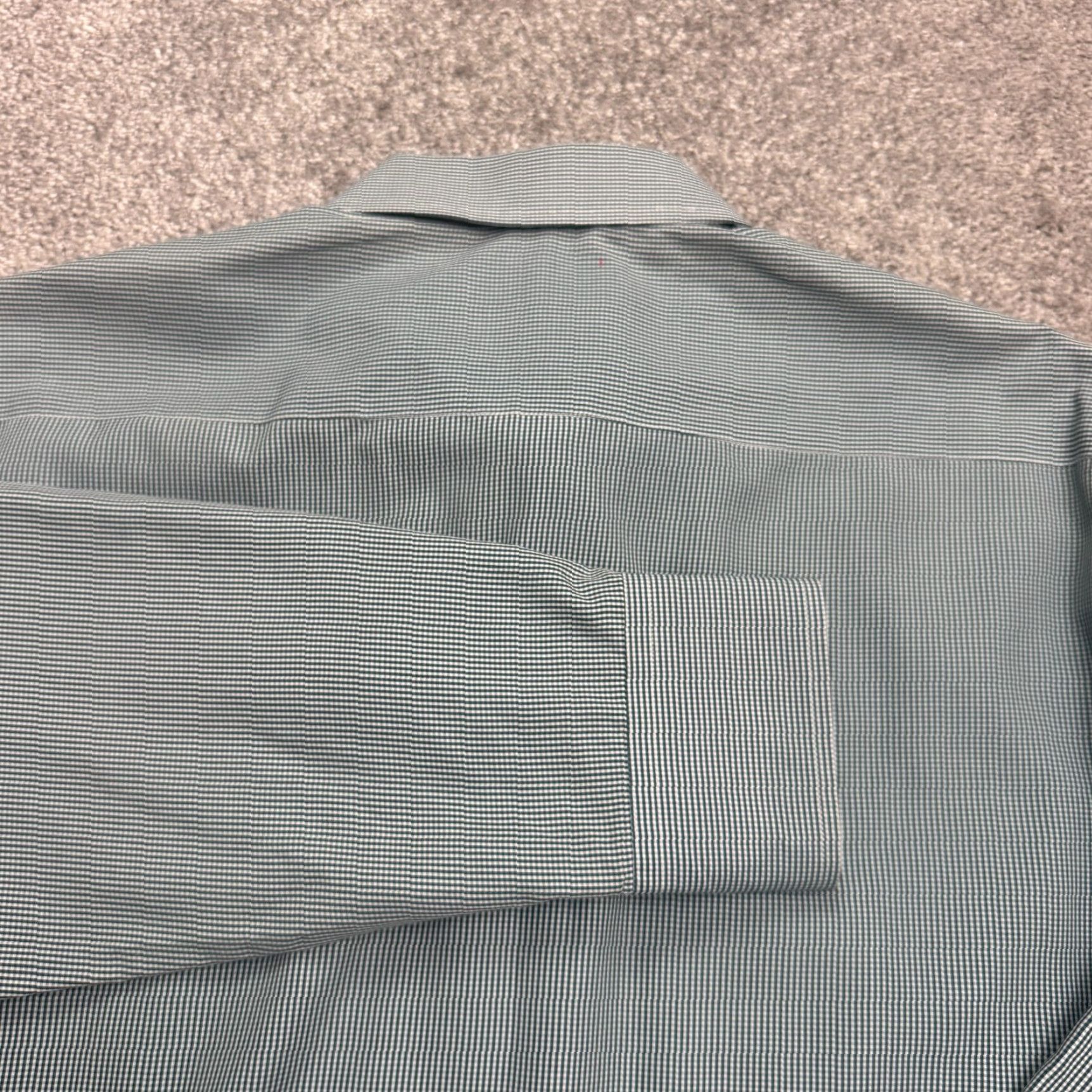 Vintage Parllieni Dress Shirt Mens 17.5 Green Gingham Cotton Blend Long Sleeve Work Casual Size 46R - 5 Thumbnail