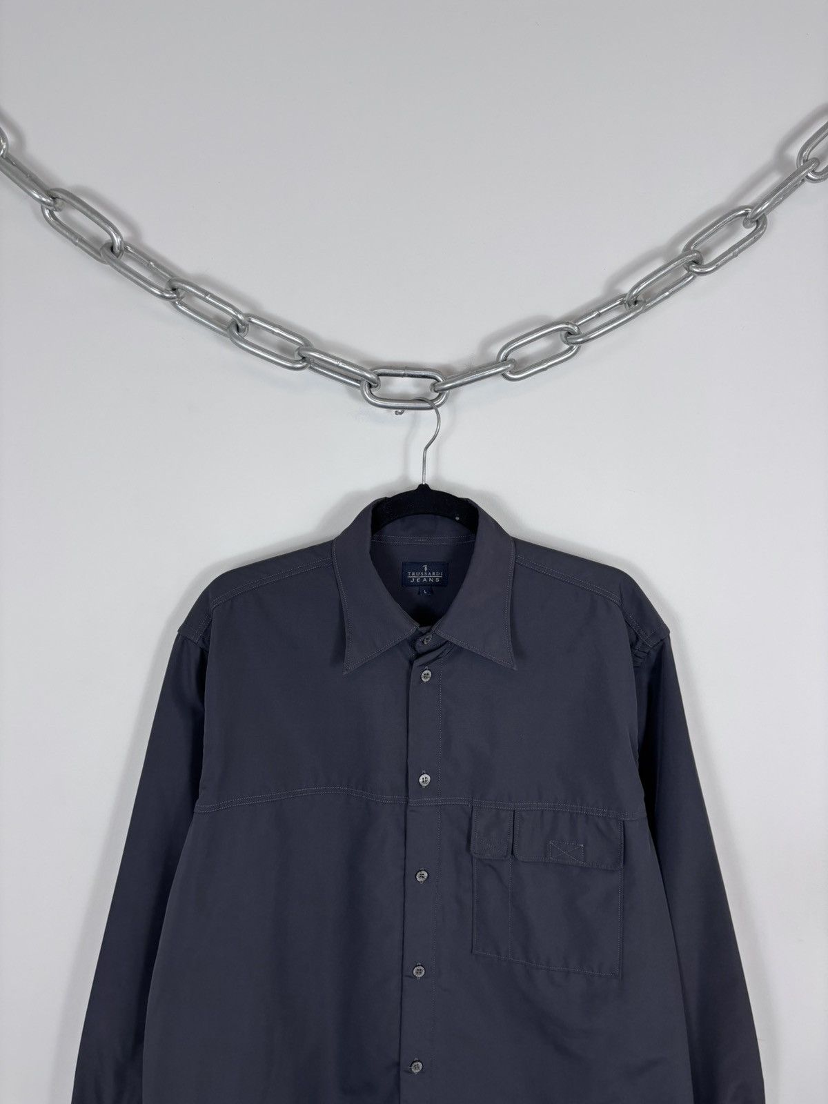 Trussardi Vintage Trussardi Jeans Men’s Navy Grey Long Sleeve Shirt Size US L / EU 52-54 / 3 - 2 Thumbnail
