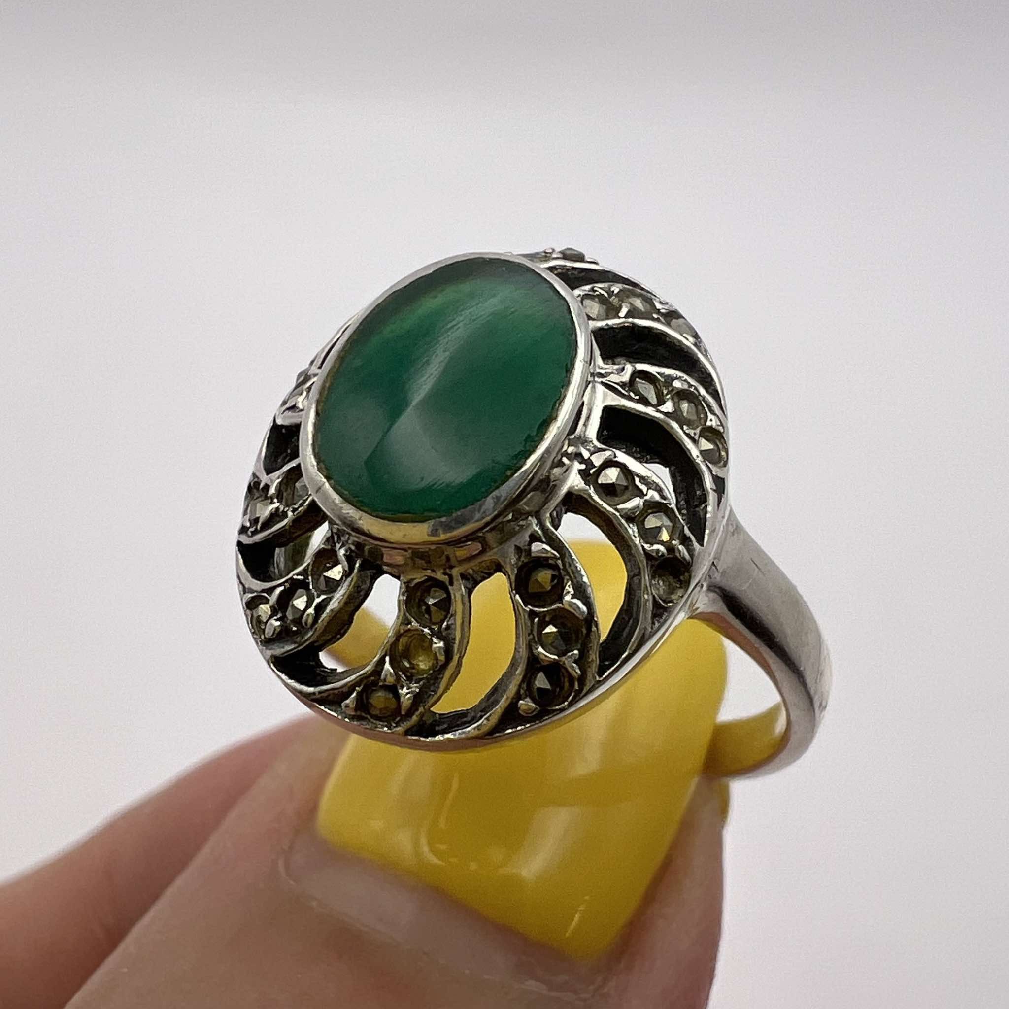 Vintage Vintage Sterling Silver Jewelry Ring Agate Signed Size 8.5 Size ONE SIZE - 2 Thumbnail