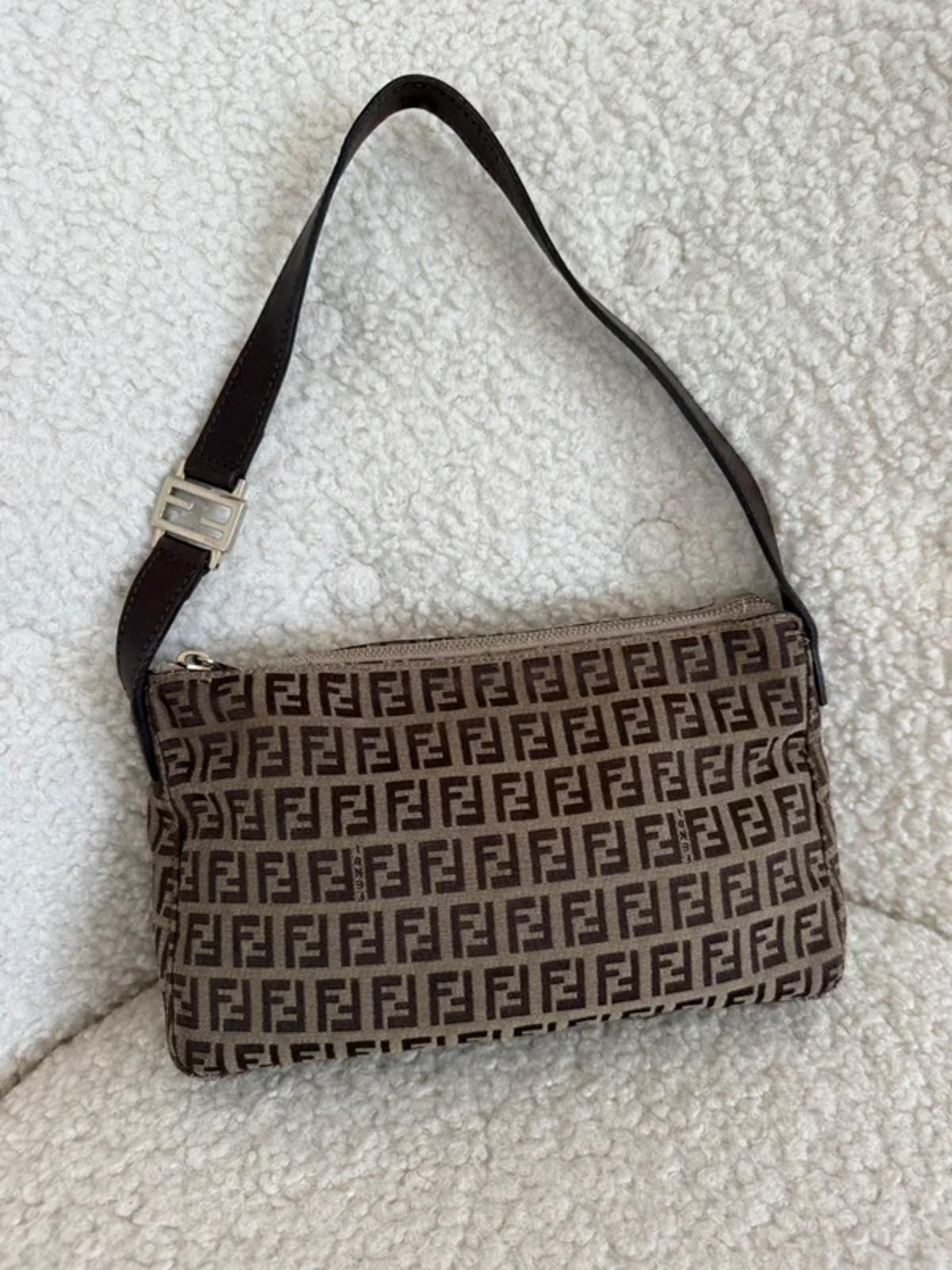 Fendi Fendi Zucchino Canvas Pochette – Brown FF Size ONE SIZE - 3 Thumbnail
