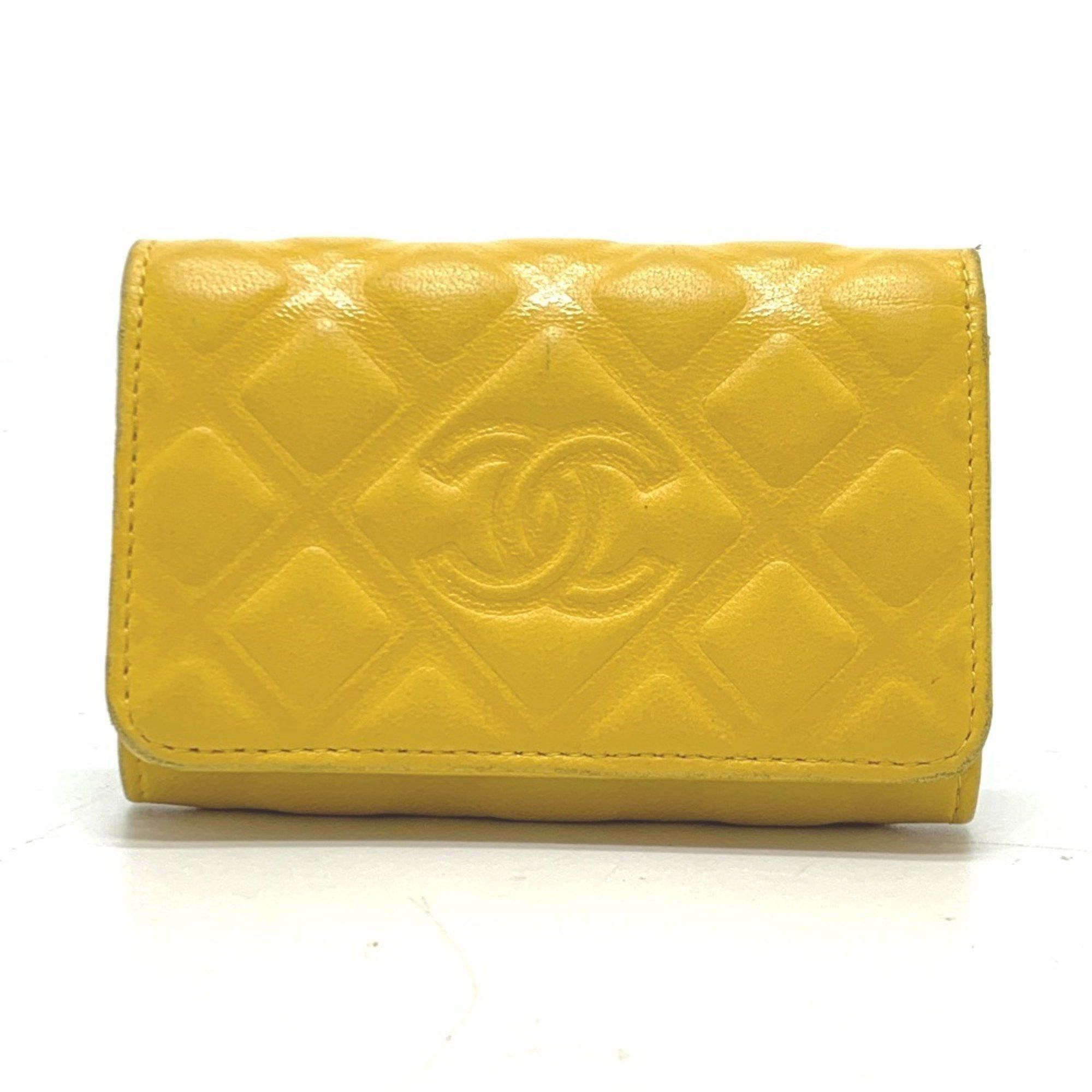 Chanel CHANEL Coco Mark Diamond CC 4-Ring Key Case with Ring, Calfskin, Women's, Yellow Size ONE SIZE - 1 Thumbnail