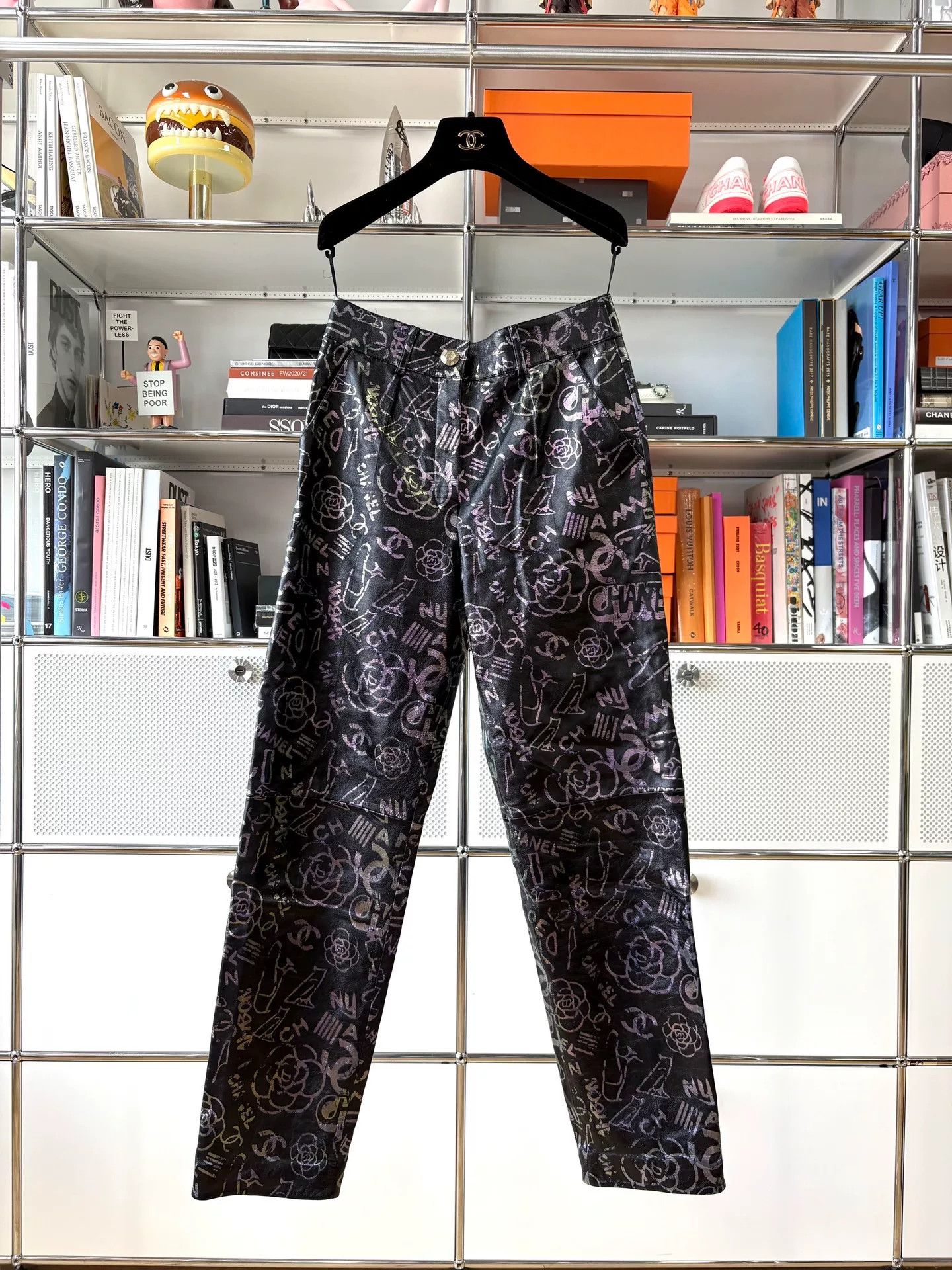 Chanel Neon Graffiti Camellia Leather Pants