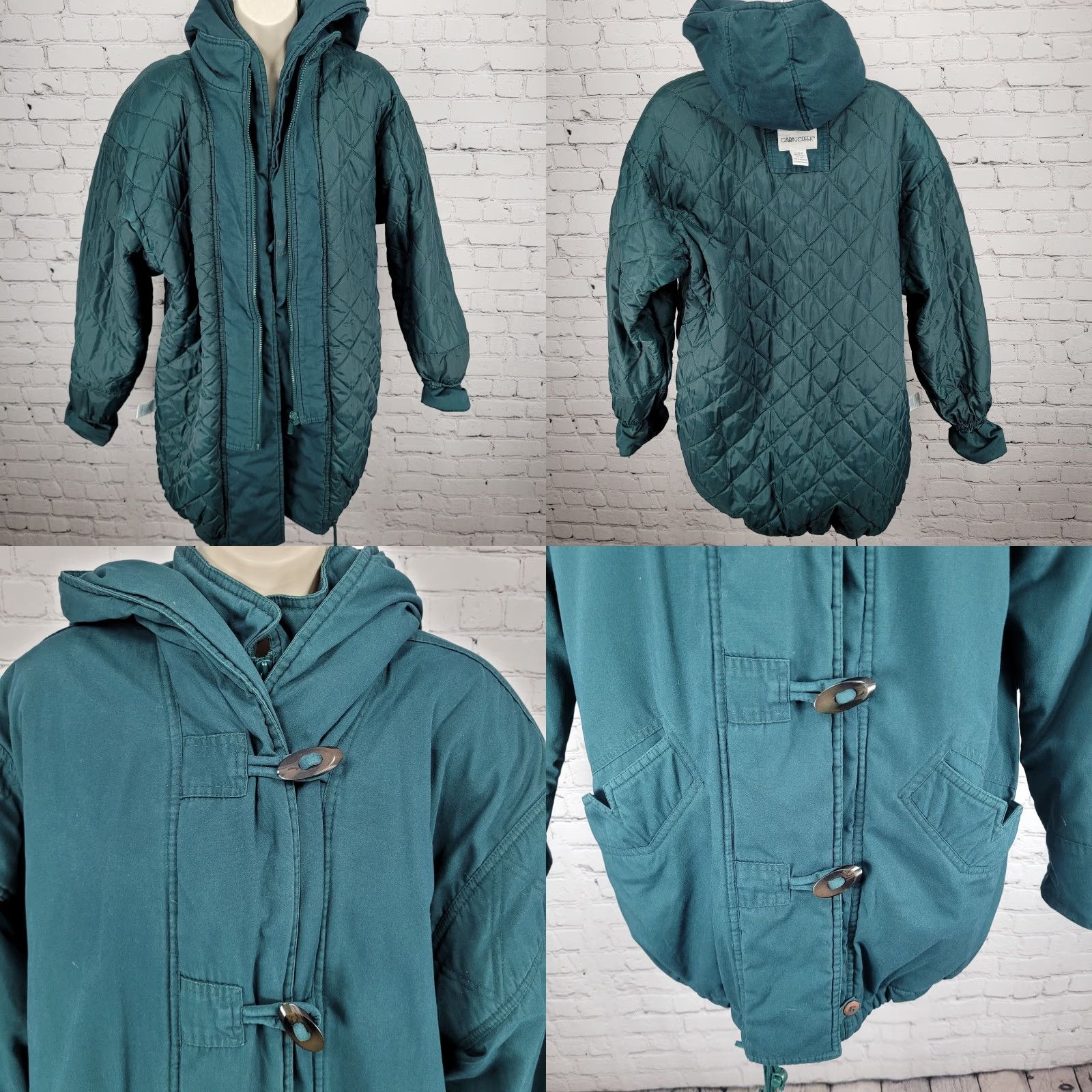 Vintage VINTAGE Cabin Creek Jacket Women's Coat Green Hooded Collared Zip Toggle Pockets Mid-Length Parka M Size M / US 6-8 / IT 42-44 - 8 Thumbnail