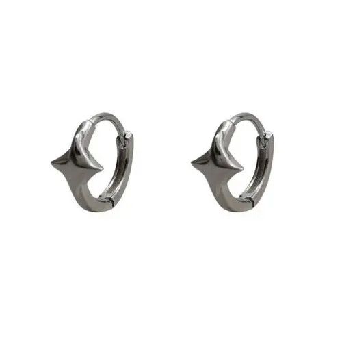 Jewelry Silver Color Star Hoops Earrings Size ONE SIZE - 2 Thumbnail