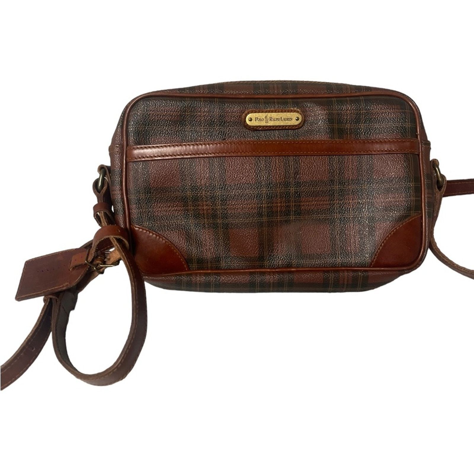 Polo Ralph Lauren Vintage 90's Leather Plaid Preppy Bag