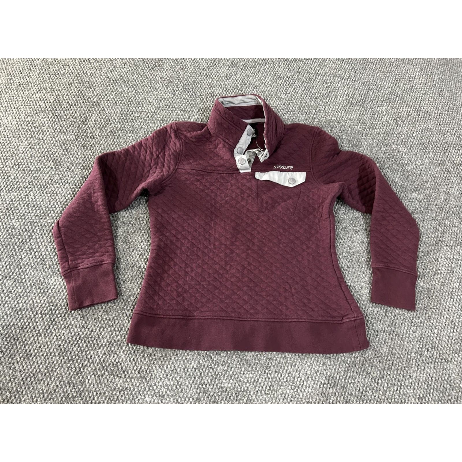 Spyder Spyder Pullover Womens Medium Burgundy Quilted Snap Mock Neck Sweater Athletic Size M / US 6-8 / IT 42-44 - 2 Thumbnail