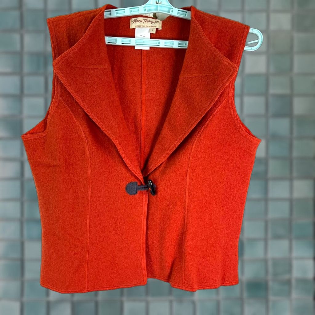 Jim Thompson VINTAGE Norm Thompson Cardigan Vest Women's L Burnt Orange Bohemian Wool NWT Size L / US 10 / IT 46 - 1 Thumbnail