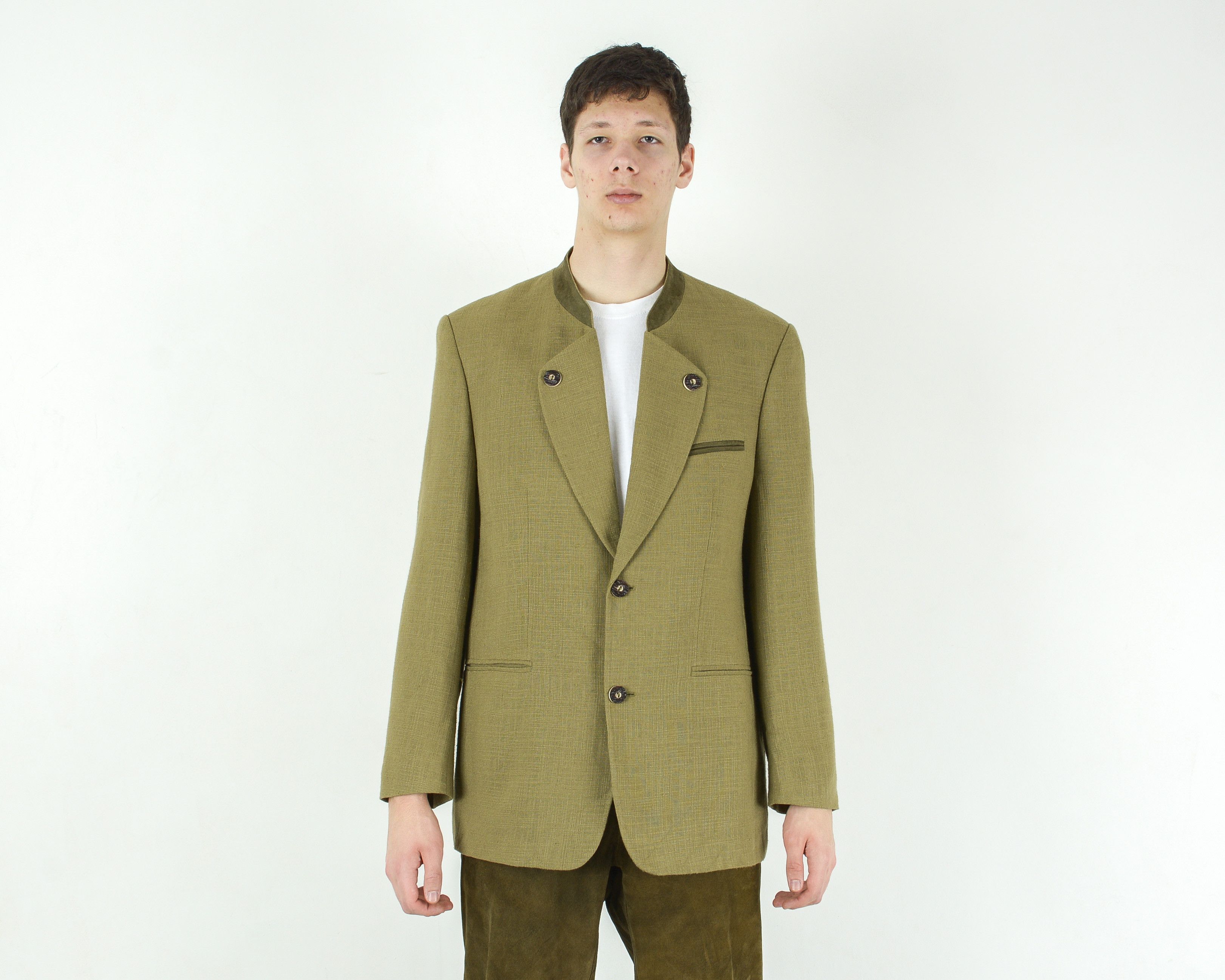 Vintage W19 Walbusch Trachten L Blazer Linen Jacket Coat Oktoberfest Size 44S - 1 Thumbnail