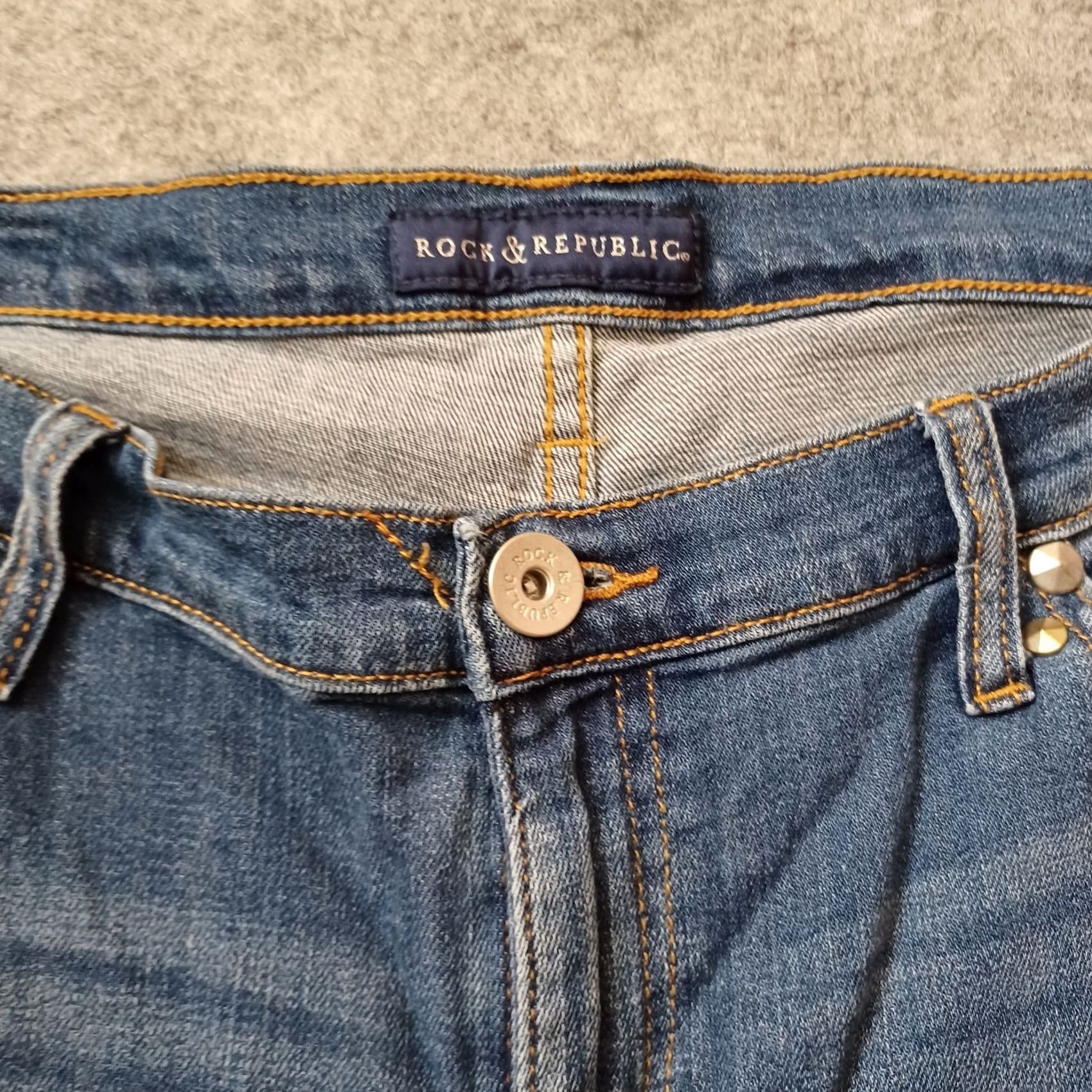 Vintage Rock & Republic Jeans 16 M Blue Indee Straight Distressed Logo Stud Pocket Denim Jeans Size 38" / US 16 / IT 52 - 6 Thumbnail