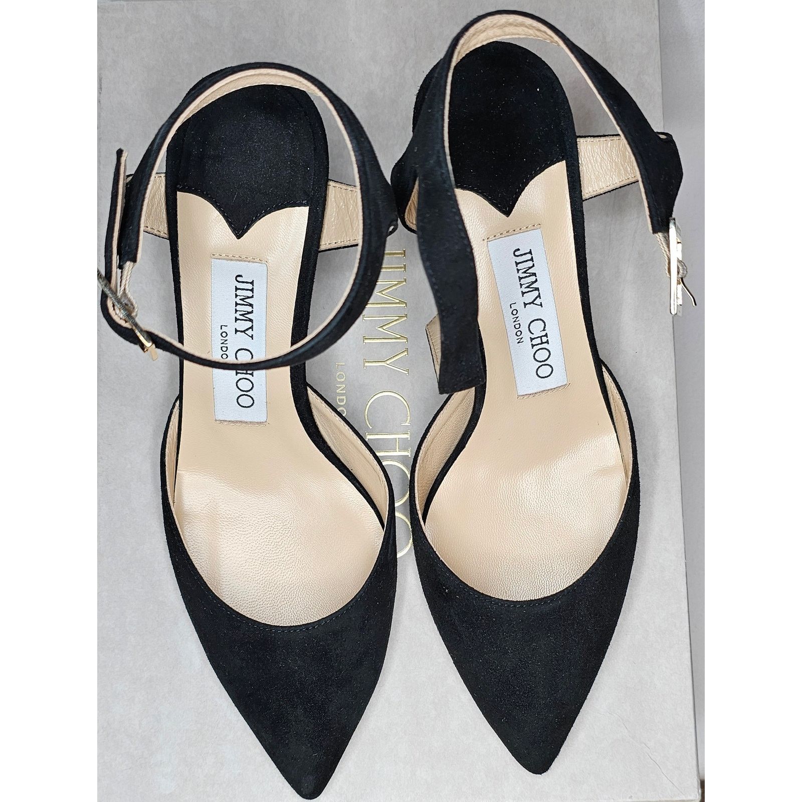 Jimmy Choo Jimmy Choo Black Suede Block Heels Ankle Strap Pointed Toe Size US 6 / IT 36 - 15 Thumbnail