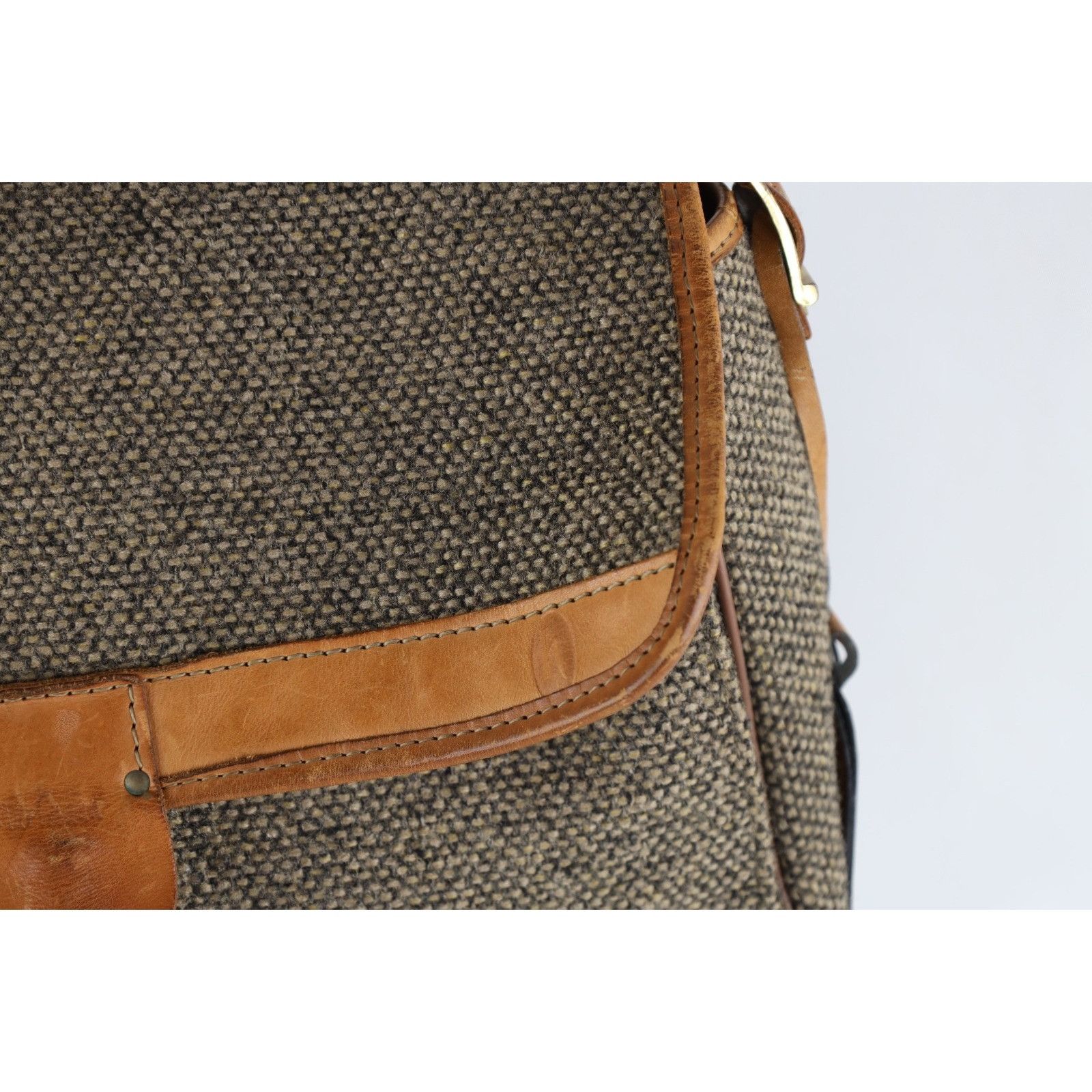 Vintage Vintage 70s 80s Streetwear Wool Tweed Leather Messenger Bag Size ONE SIZE - 3 Thumbnail