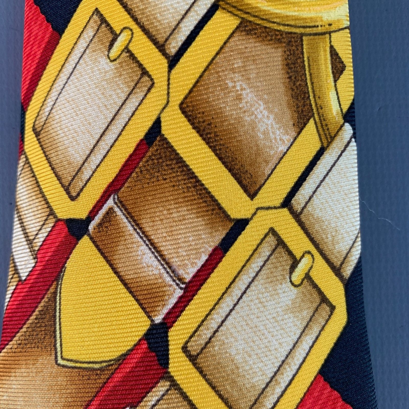 Hermes HERMES Black Red & Gold Equestrian Silk Tie Size ONE SIZE - 2 Thumbnail