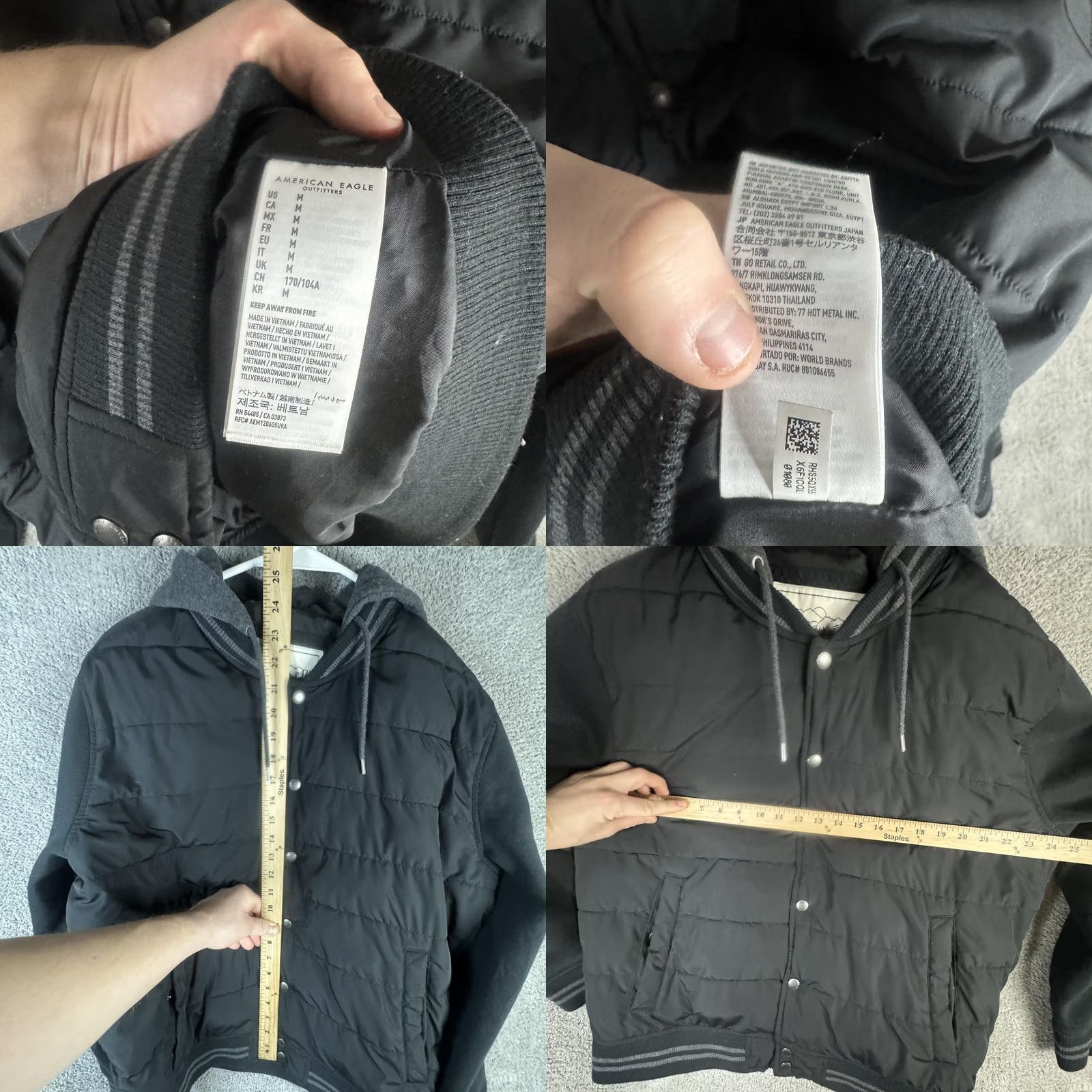 American Eagle Outfitters VINTAGE American Eagle Outfitters Jacket Mens M Black Hooded Quilted Puffer Varsity Snap Front Size US M / EU 48-50 / 2 - 8 Thumbnail