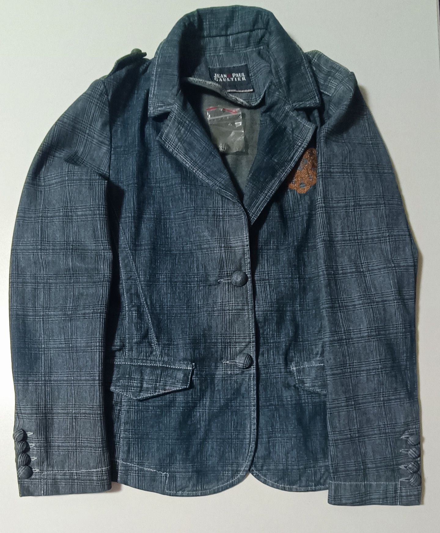 Jean Paul Gaultier Blue denim jacket with tartan print Size L / US 10 / IT 46 - 24 Thumbnail