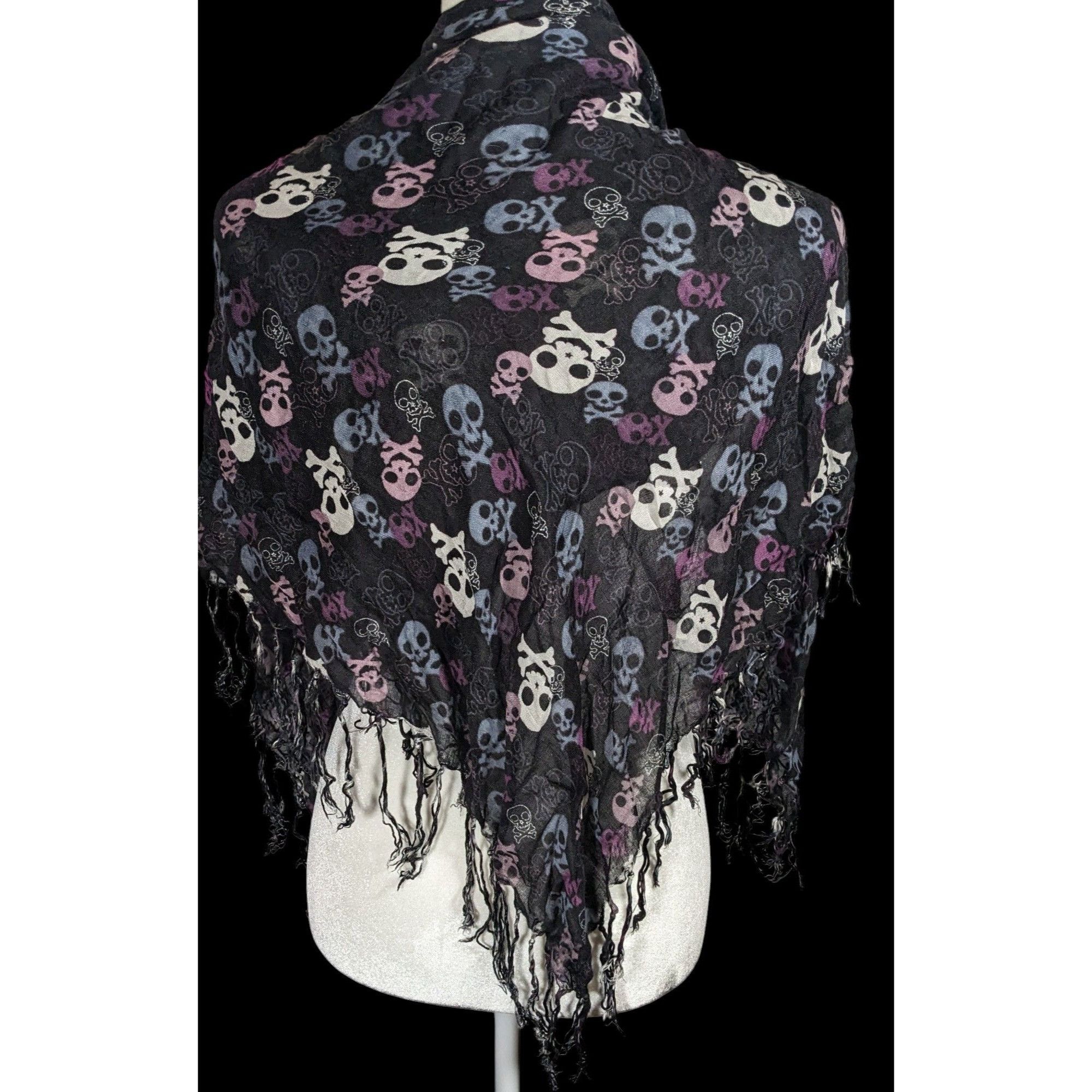Other Gothic Y2K Skull And Crossbone Lightweight Scarf With Fringe Size ONE SIZE - 1 Thumbnail