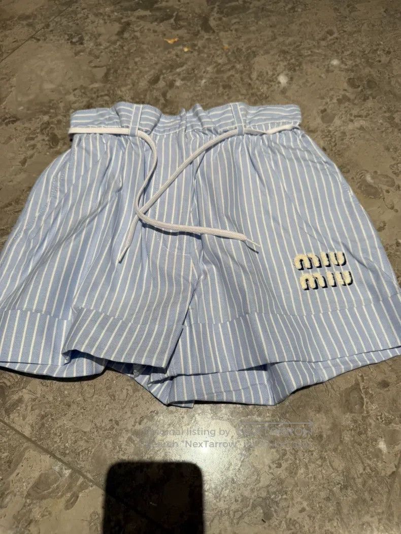 Miu Miu Miu Miu 38 Blue letter striped drawstring shorts Size 23" - 1 Thumbnail