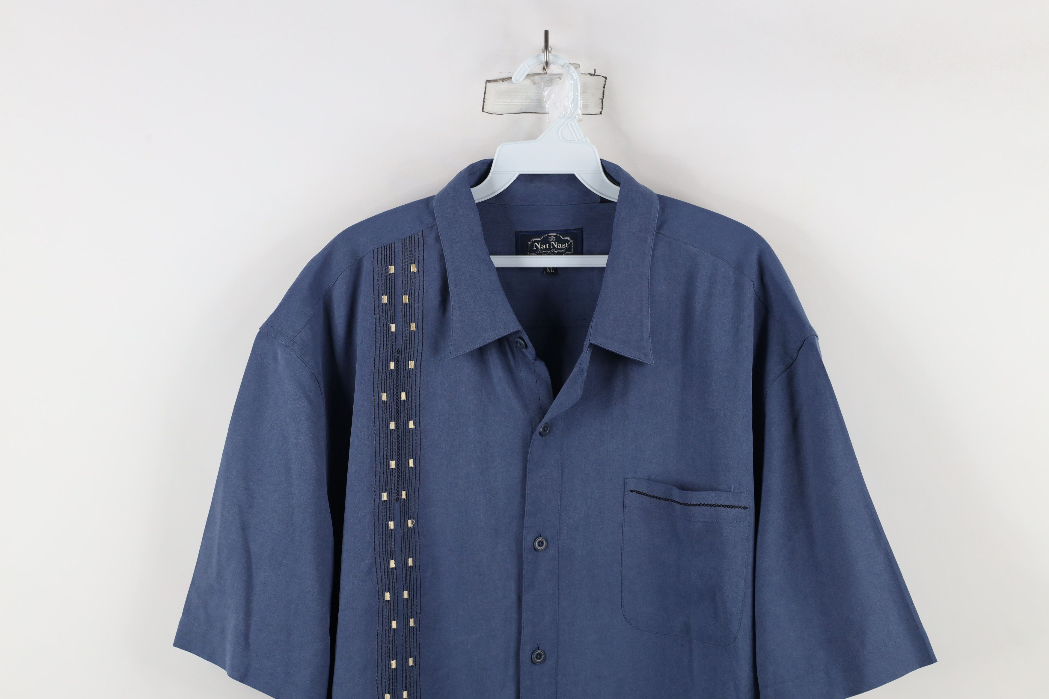 Nat Nast × Vintage Nat Nast Luxury Originals Geometric Silk Button Shirt Blue Size US XL / EU 56 / 4 - 2 Thumbnail