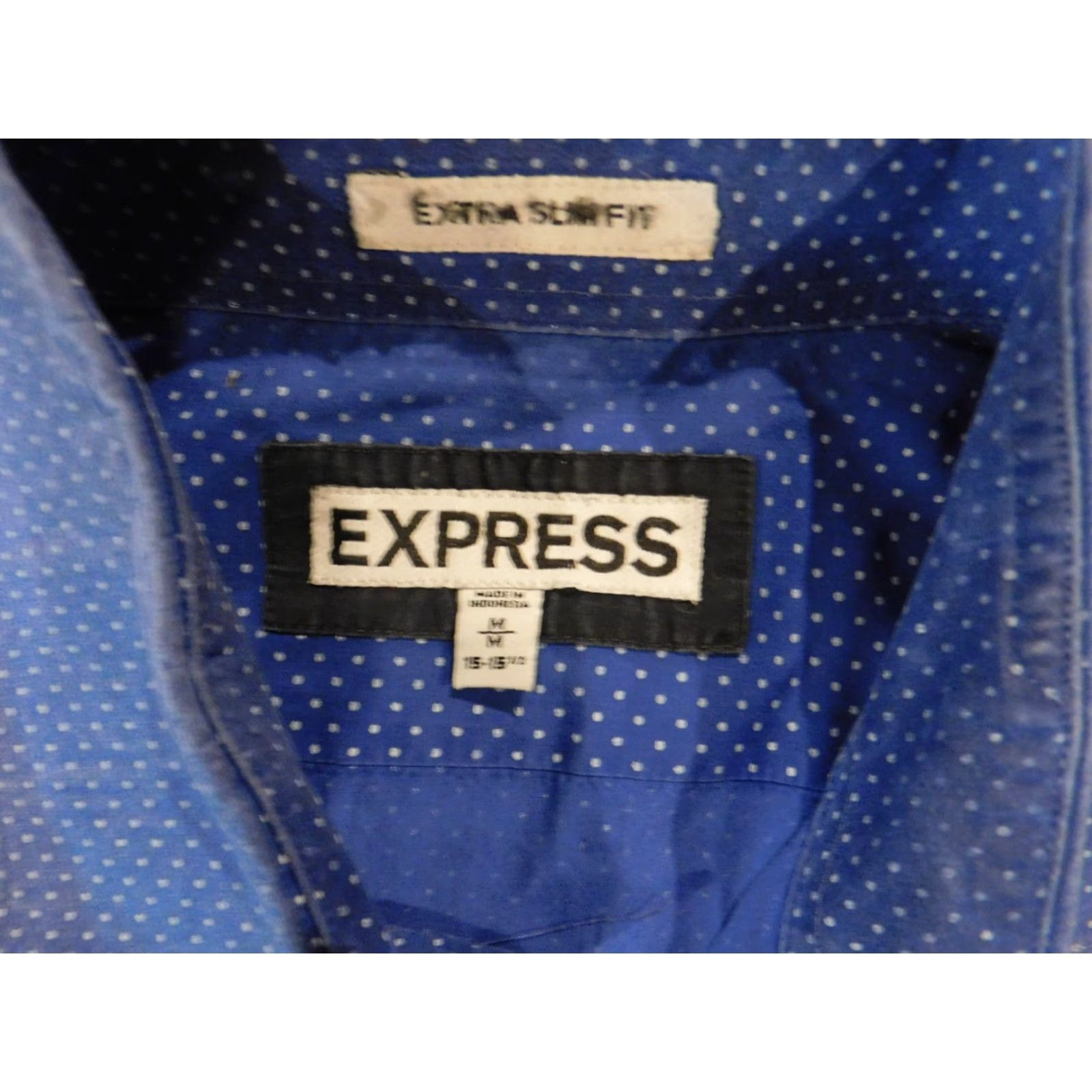 Express Express Mens Button-Down Shirt Medium Blue Dots Slim Fit Extra-Slim Cotton Knit Size US M / EU 48-50 / 2 - 5 Thumbnail