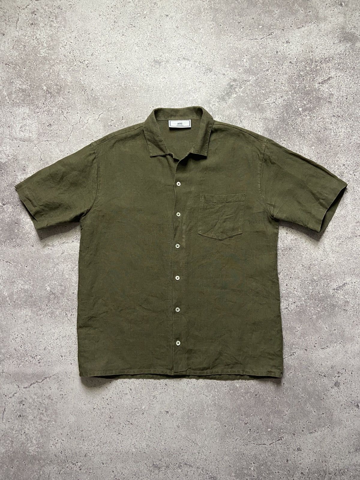 AMI AMI Green Linen Button Down Short Sleeve Shirt Size 40 Size US M / EU 48-50 / 2 - 1 Thumbnail