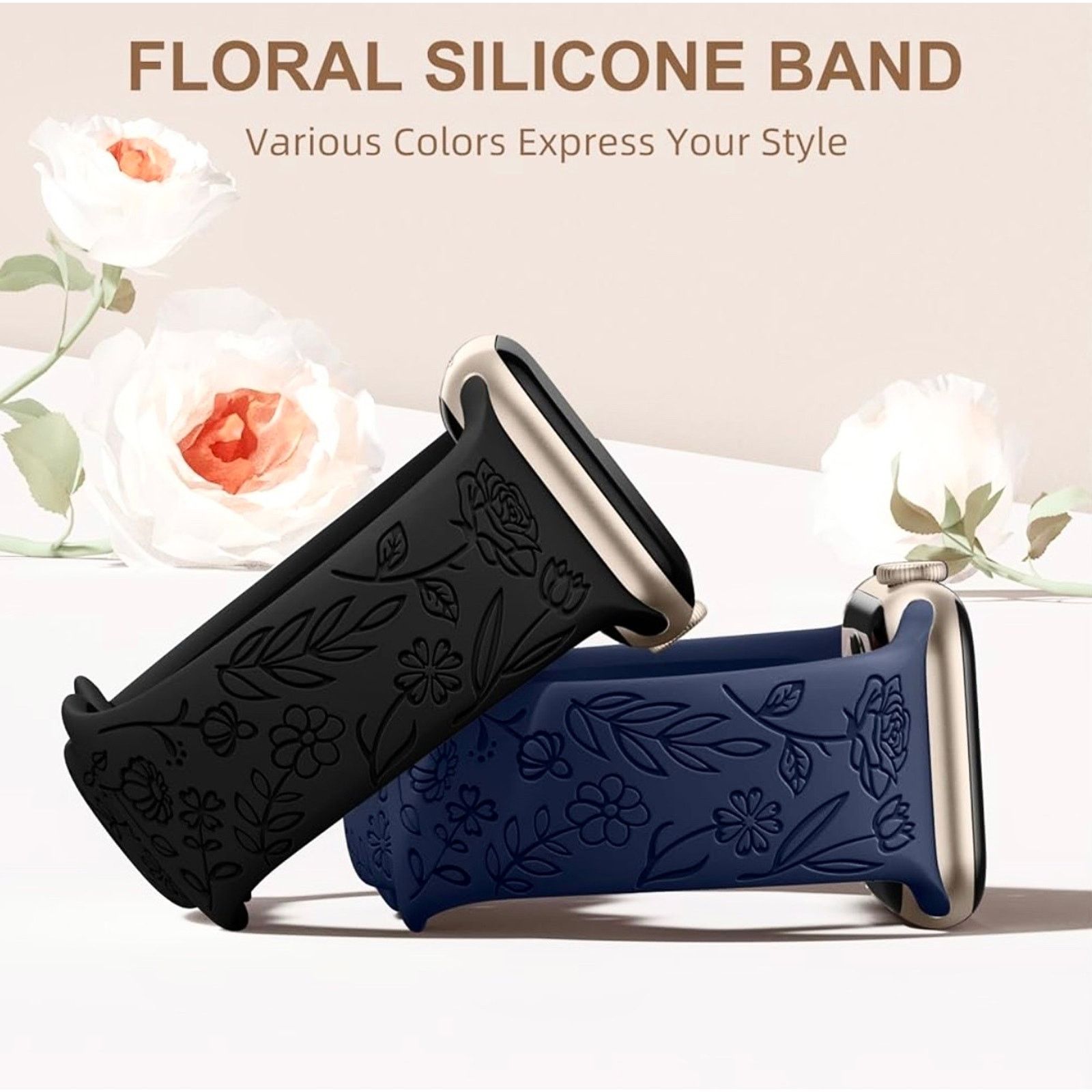 Other Apple iWatch 9/8/7 Engraved Floral 34mm Silicone Watch Band Size ONE SIZE - 7 Thumbnail