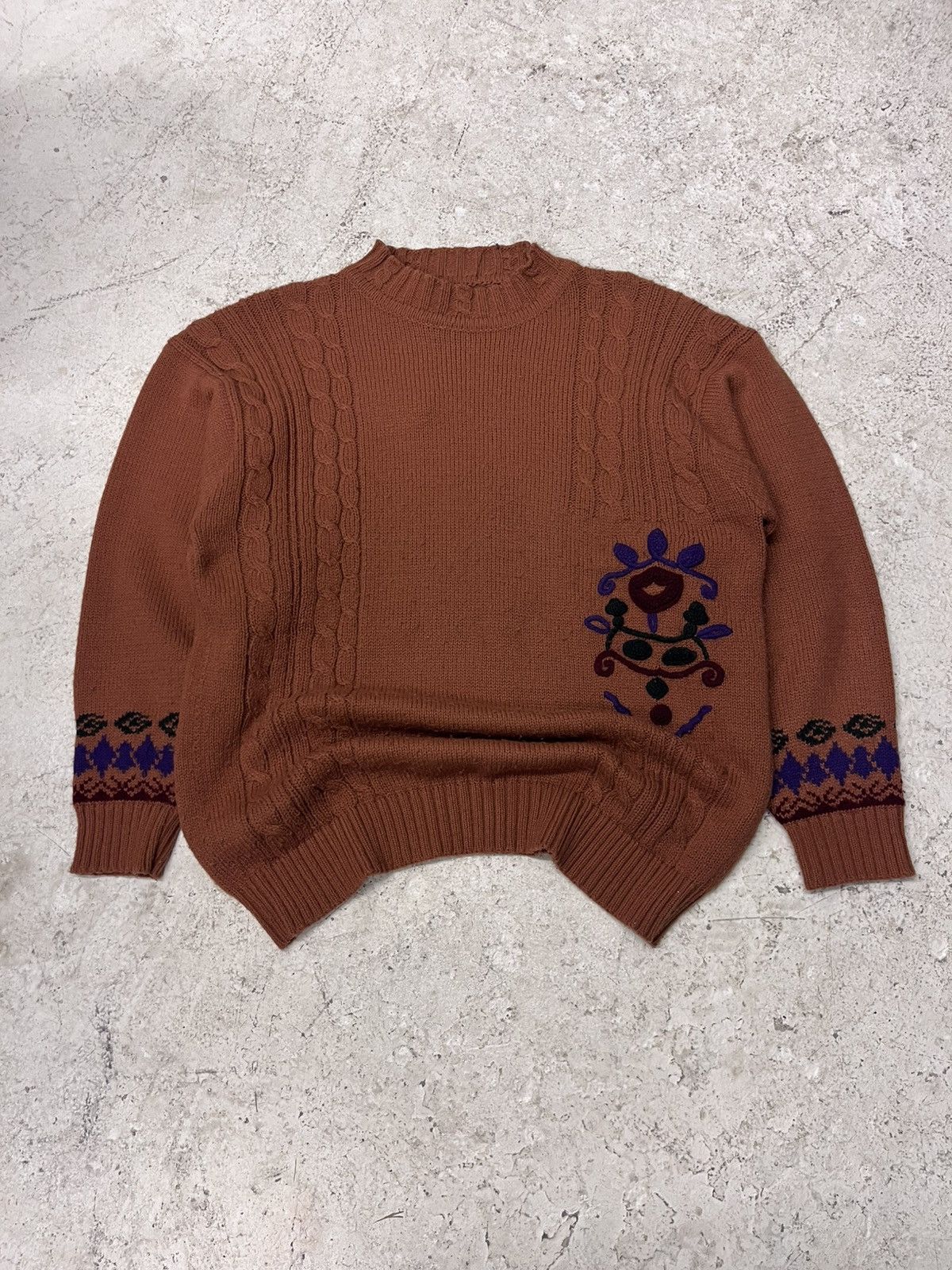 Vintage Vintage burnt orange flower knit sweater Size L / US 10 / IT 46 - 2 Thumbnail