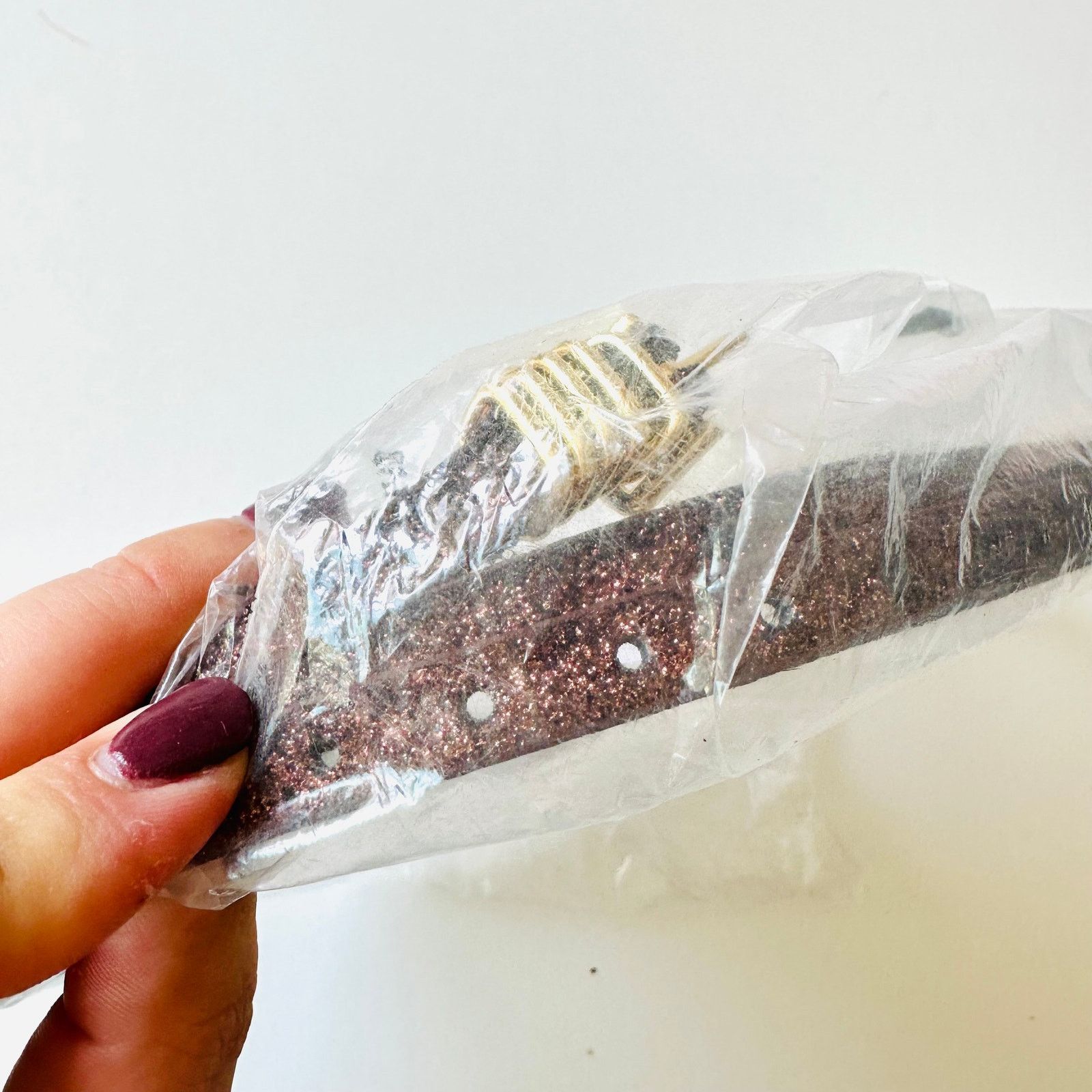 Anthropologie NEW ANTHROPOLOGIE Bronze Rust Gold Glitter Skinny Waist Belt Size ONE SIZE - 2 Thumbnail