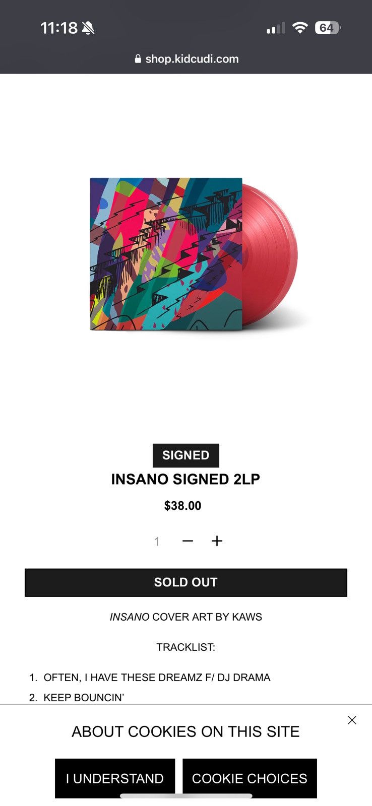 image of Signed Kid Cudi - Insano Vinyl 2Lp Album Art By Kaws Al in Red