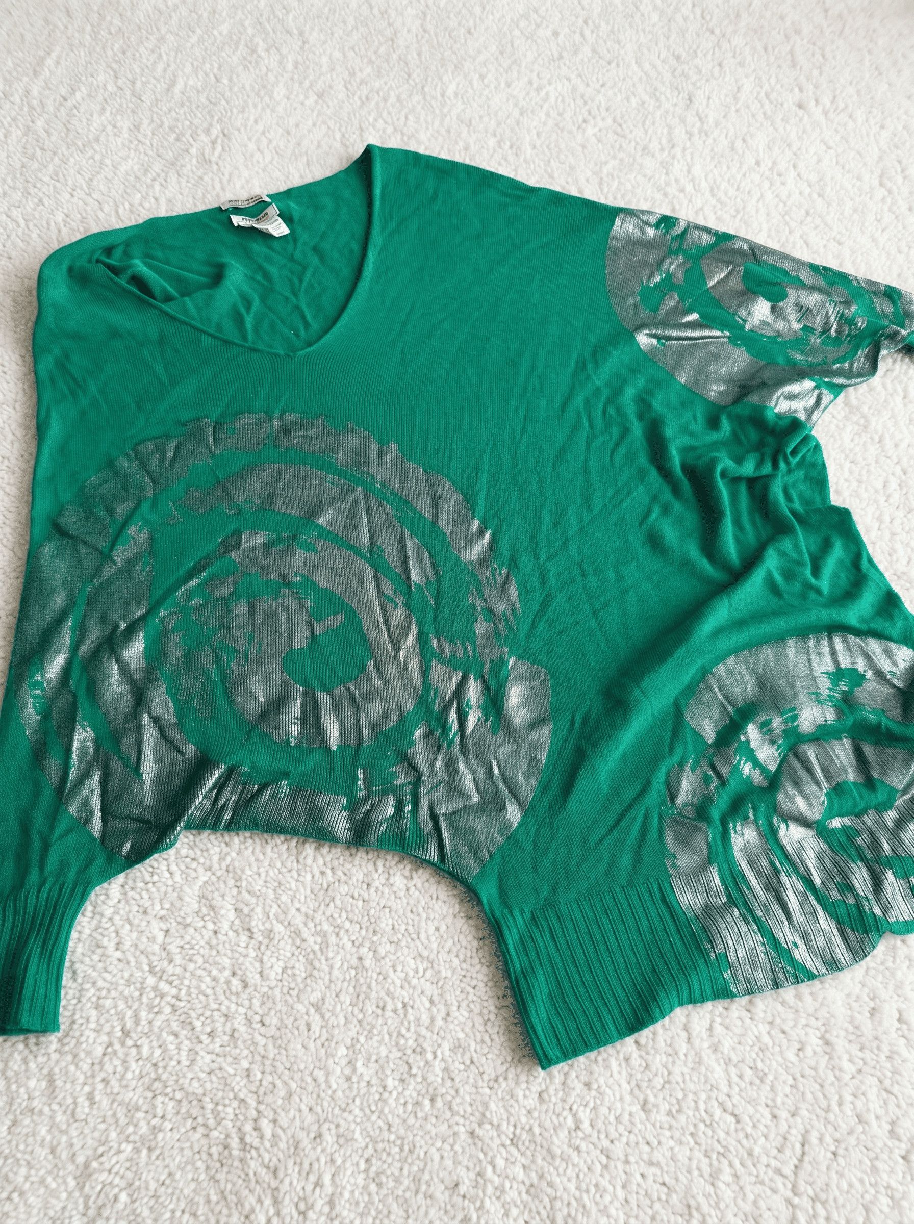 Miss Sixty Miss Sixty Y2K Metallic Graphic Knit Top Green/Silver Size S / US 4 / IT 40 - 1 Thumbnail