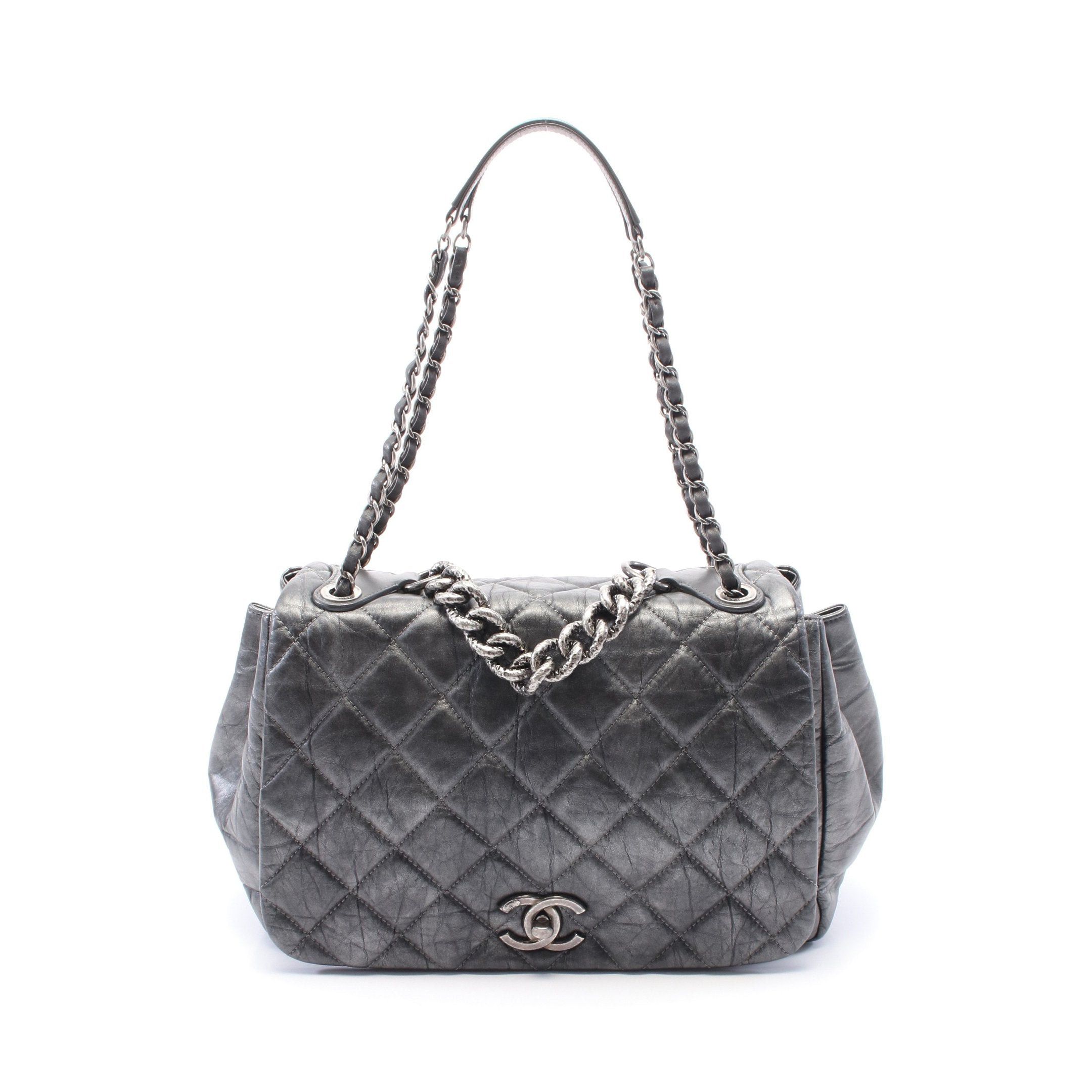 Chanel Chanel Chain Shoulder Bag Leather Dark Gray Antique Silver Hardware Size ONE SIZE - 1 Thumbnail