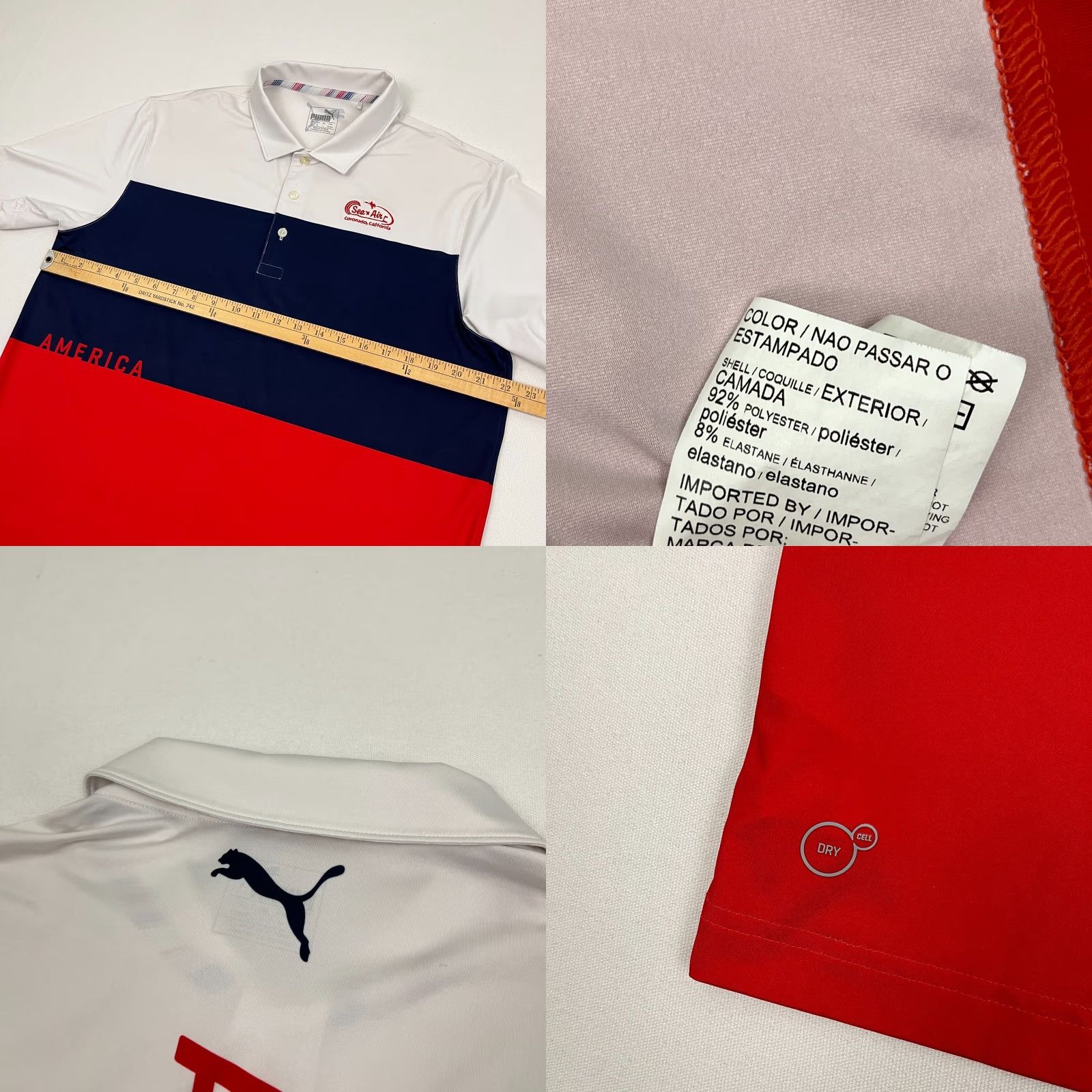 Puma PUMA Polo Shirt Mens M Multicolor USA Golf Active Classic Logo Short Sleeve Striped Shirt Sports USA Men M Size US M / EU 48-50 / 2 - 8 Thumbnail
