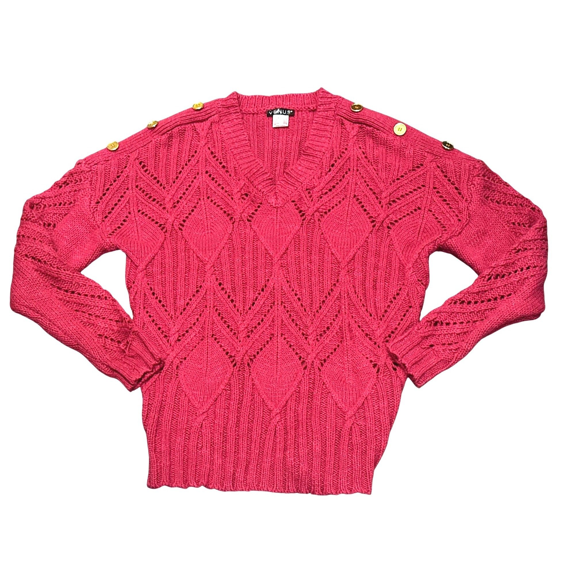 Venus Venus Small Raspberry Cable Knit Argyle V Neck Gold Button S Size S / US 4 / IT 40 - 12 Thumbnail